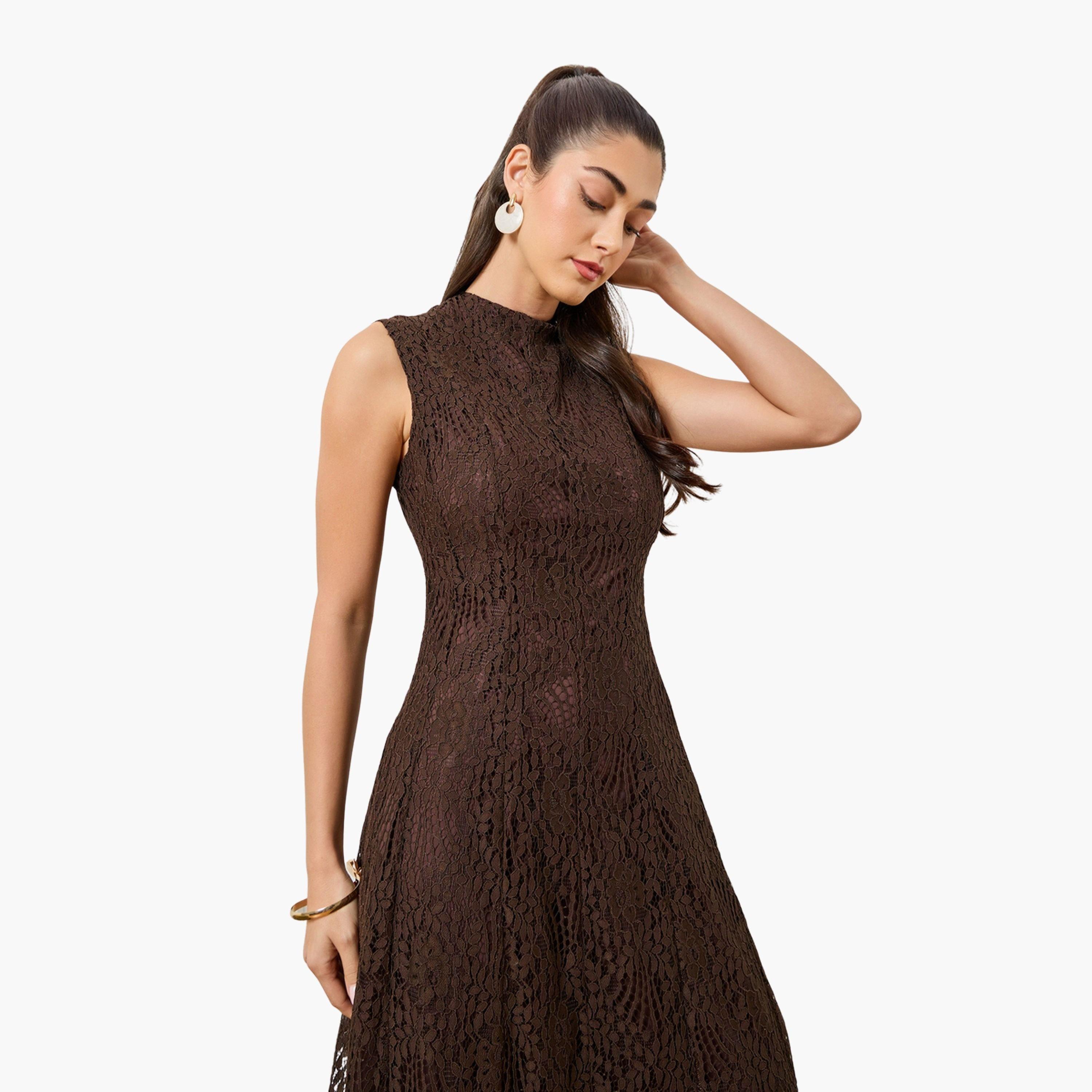 Styli Women Brown Textured Sleeveless Maxi Dress-women-clothing-dresses-image-3