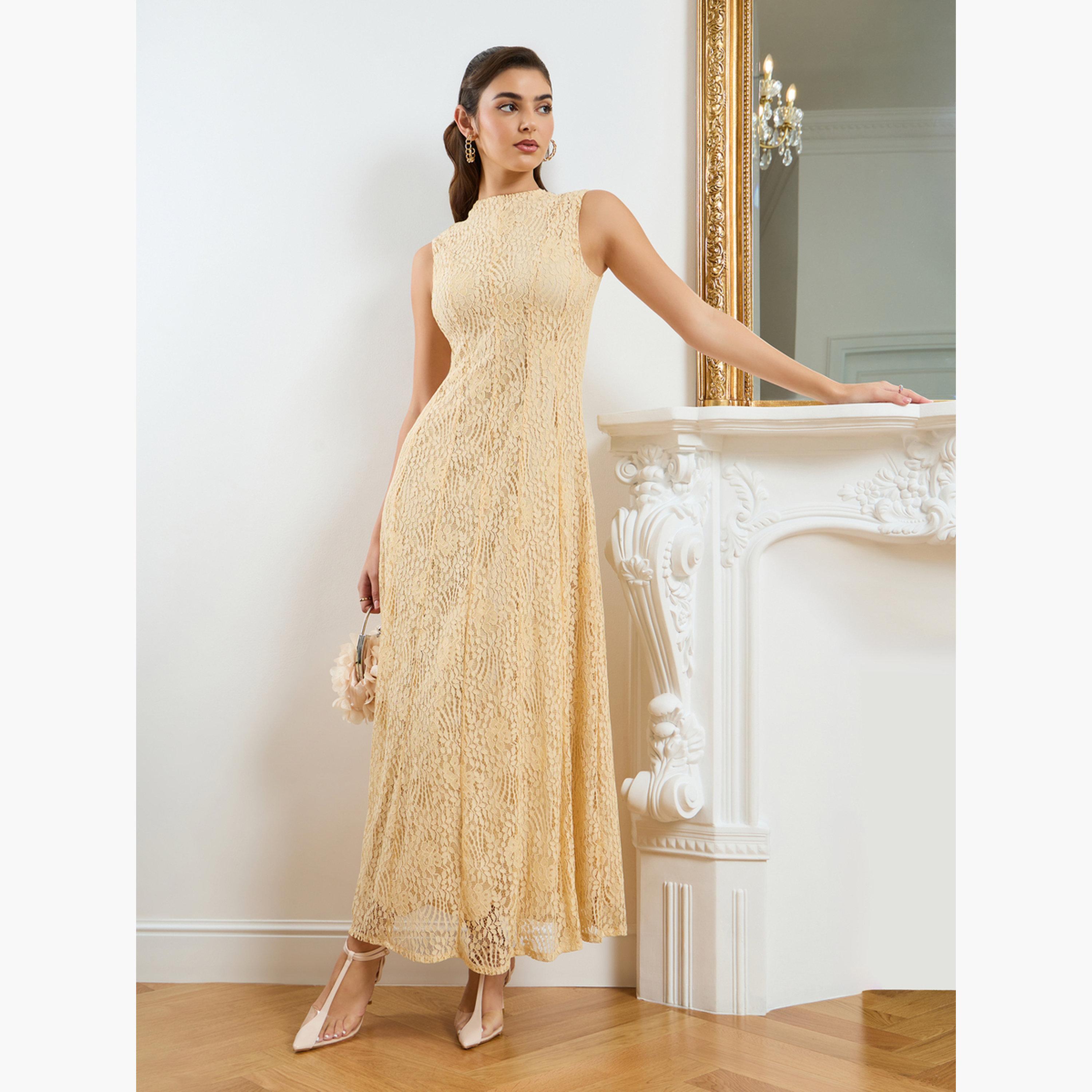 فستان طويل نسائي دانتيل بلا أكمام-women-clothing-dresses-image-1