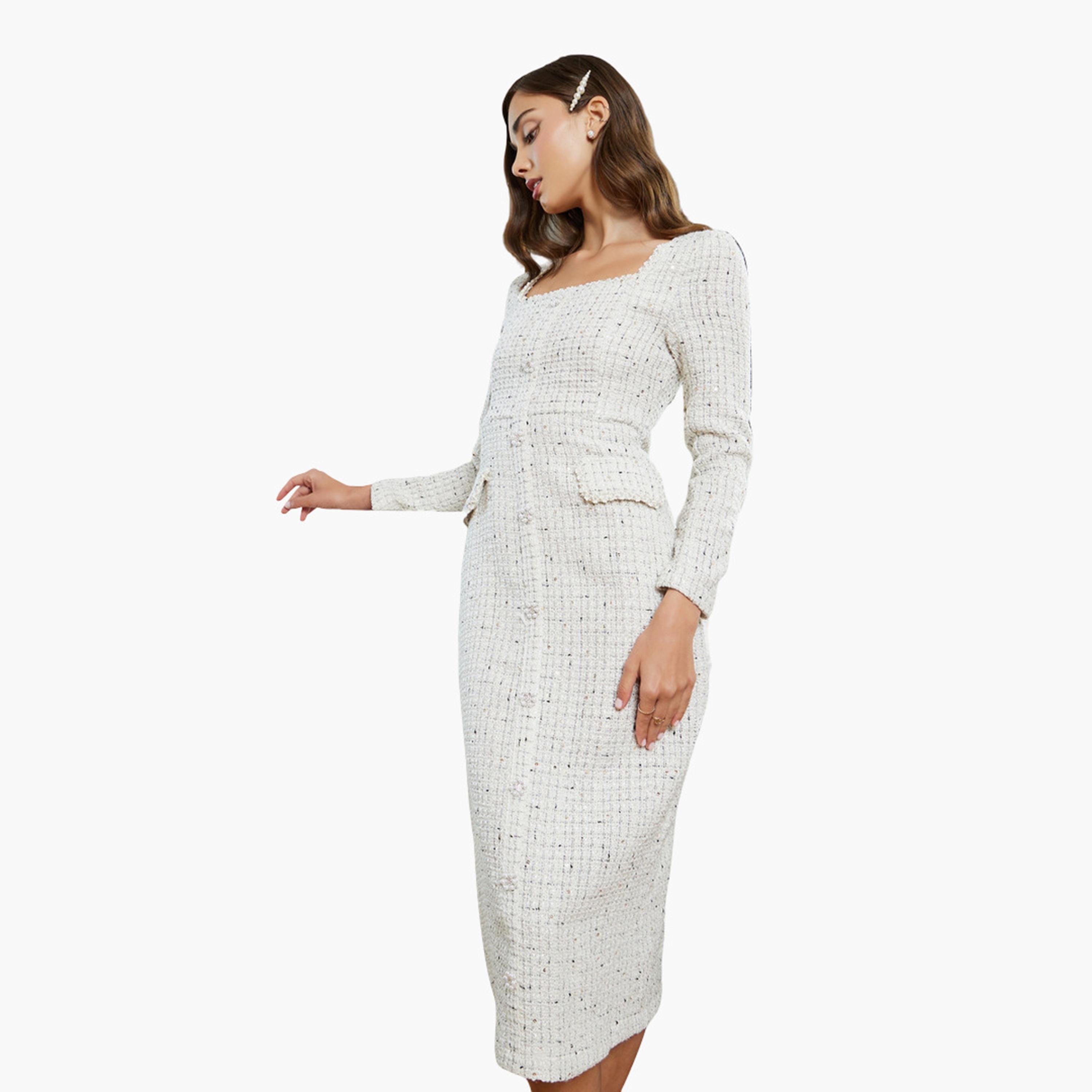 فستان سهرة بمظهر تويد وقصة مستقيمة-women-clothing-dresses-image-1