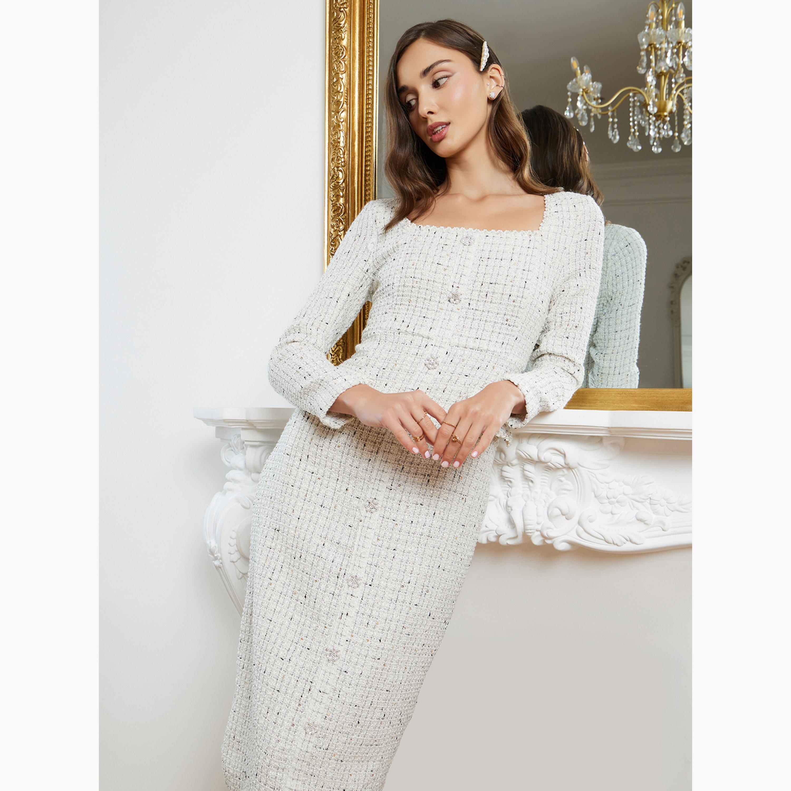 فستان سهرة بمظهر تويد وقصة مستقيمة-women-clothing-dresses-image-3