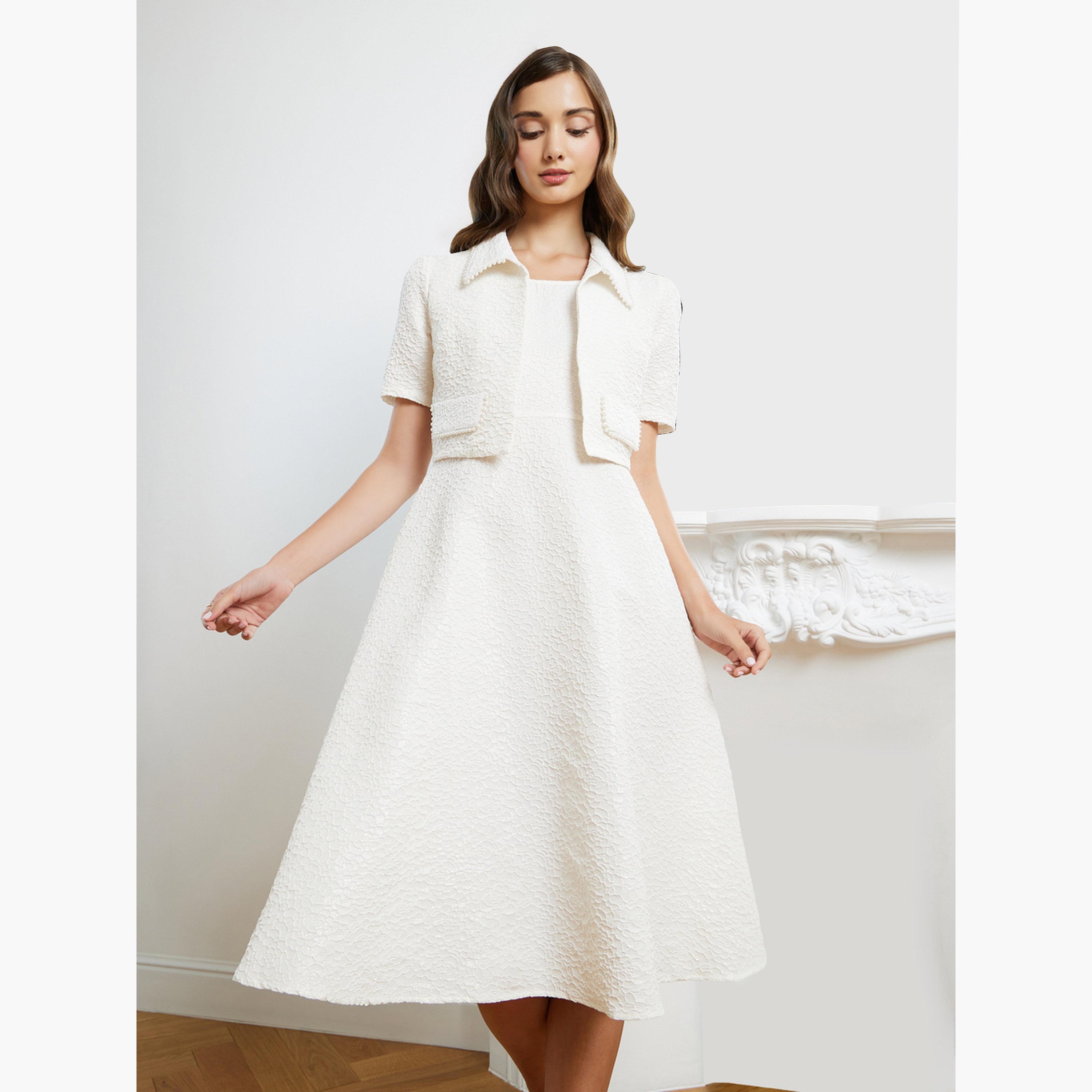 مجموعة من جاكيت منمق وفستان ميدي جاكار-women-clothing-dresses-image-1