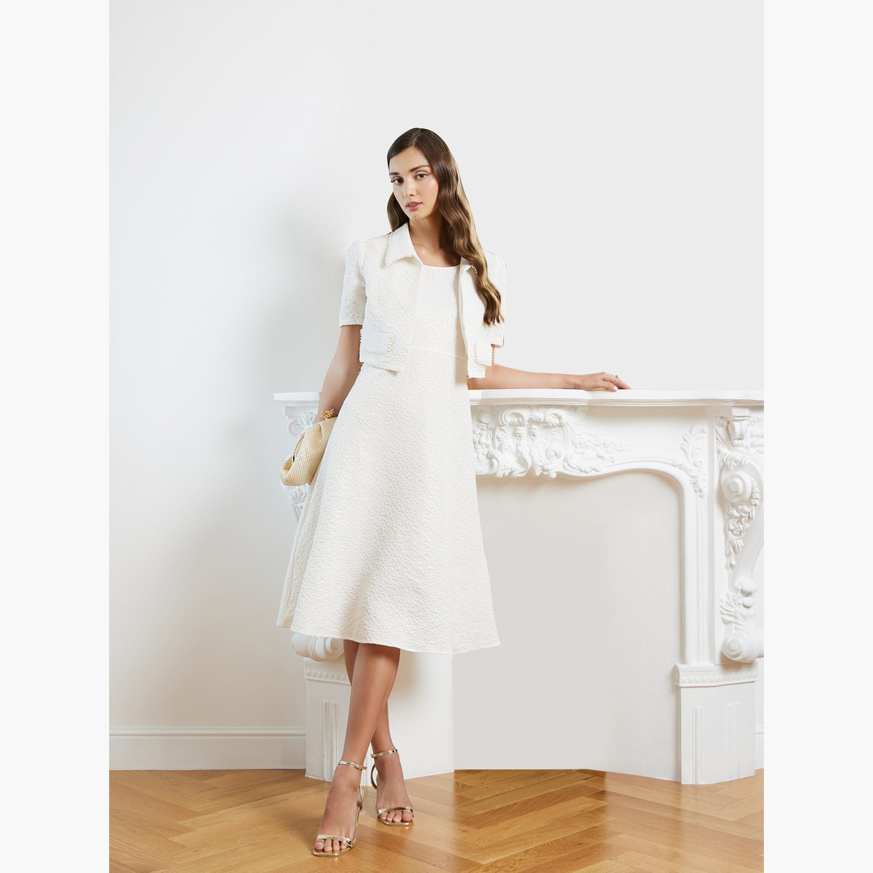 مجموعة من جاكيت منمق وفستان ميدي جاكار-women-clothing-dresses-image-3