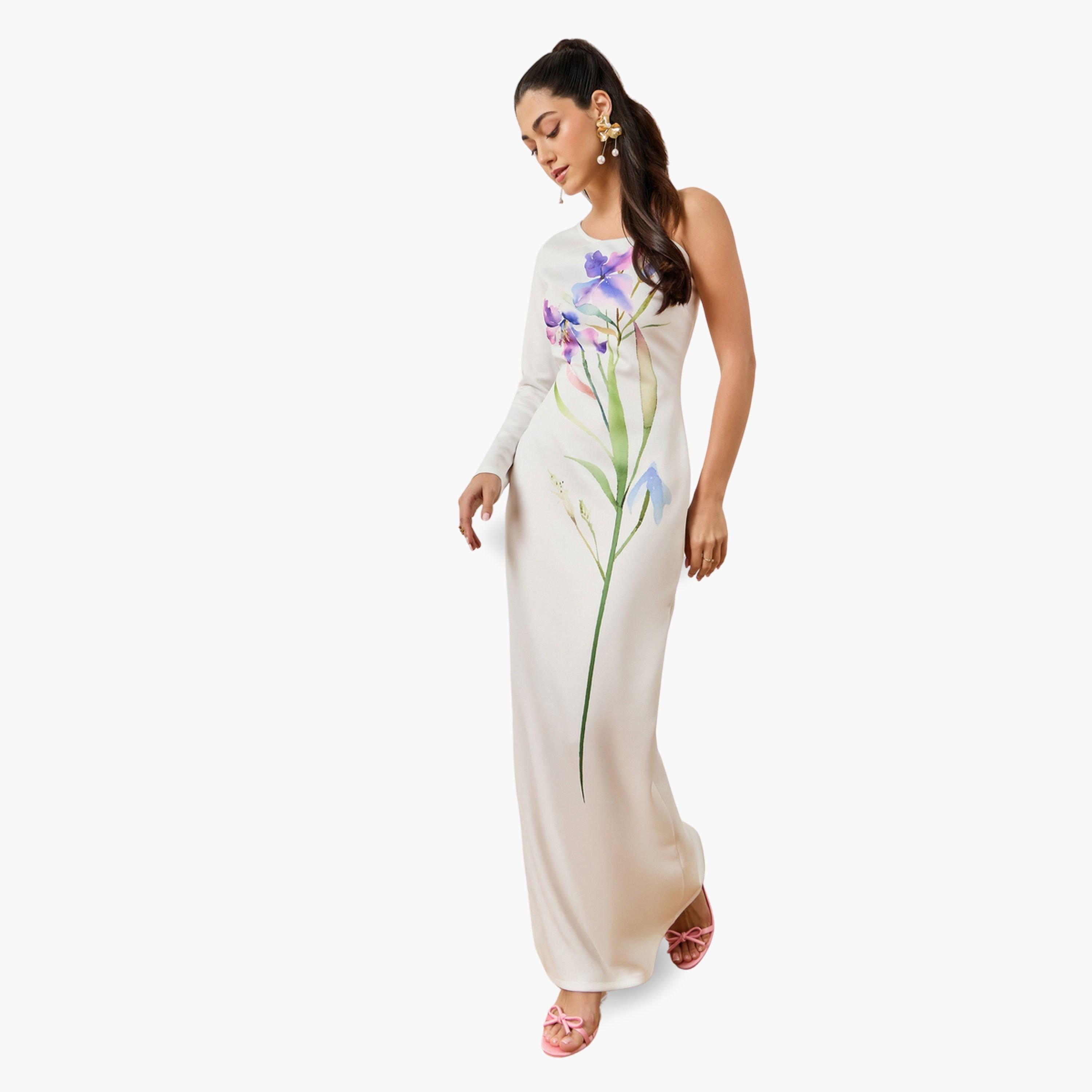 Styli Women Off-White Floral Print A-Line Maxi Dress-women-clothing-dresses-image-1