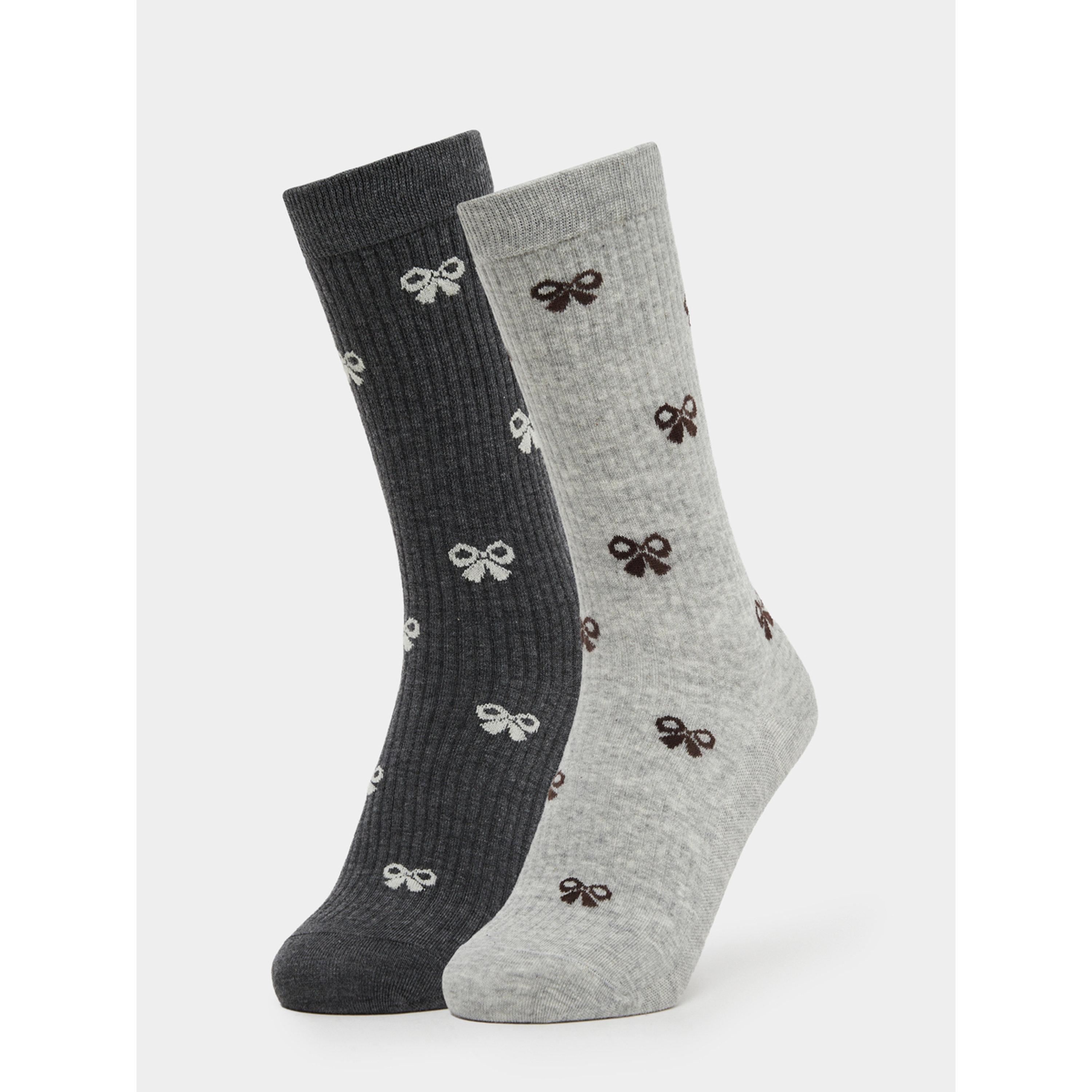 Styli Pack of 2 - Ribbon Print Crew Socks-women-socksandstockings-image-1