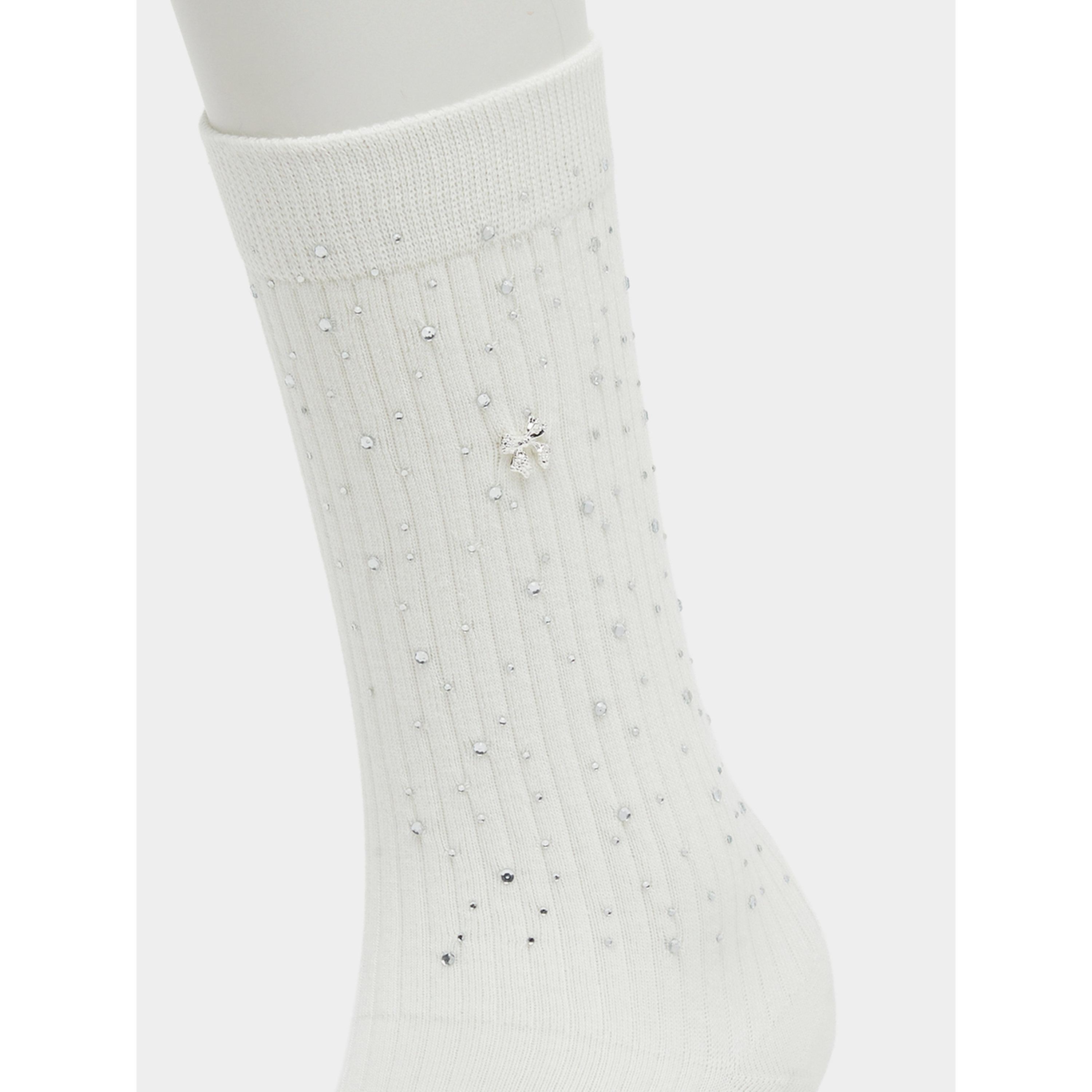 Styli Pack of 2 - Embellished Ribbed Crew Socks-women-socksandstockings-image-3