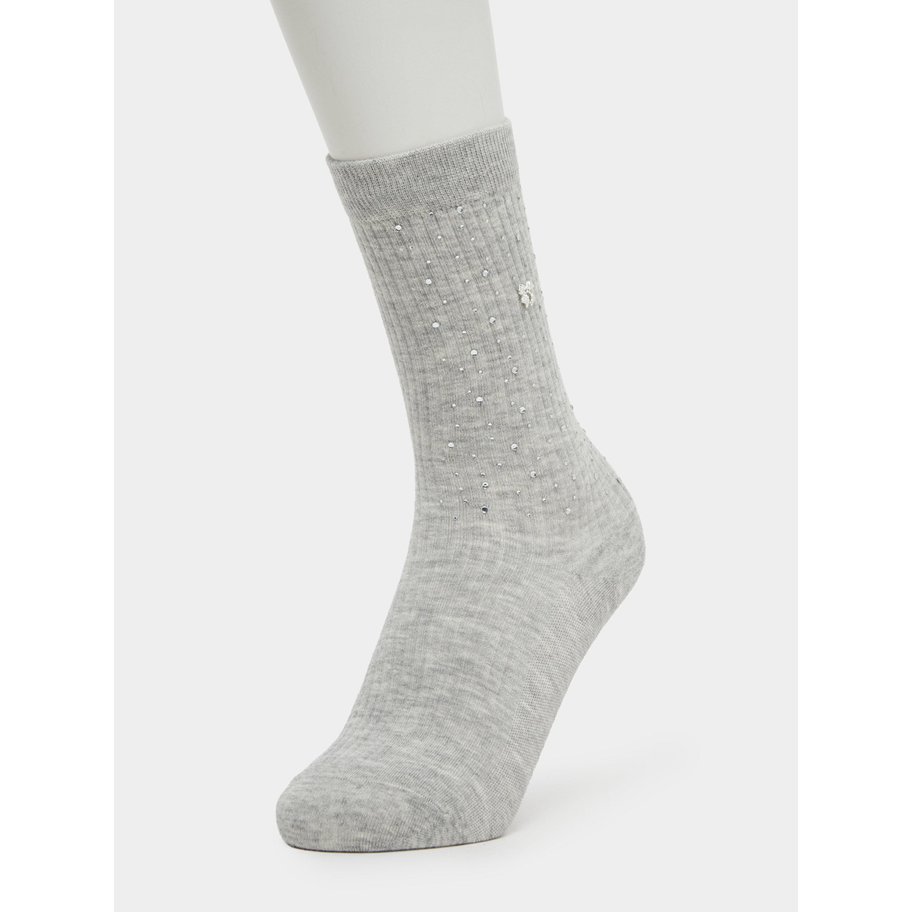 Styli Pack of 2 - Embellished Ribbed Crew Socks-women-socksandstockings-image-4