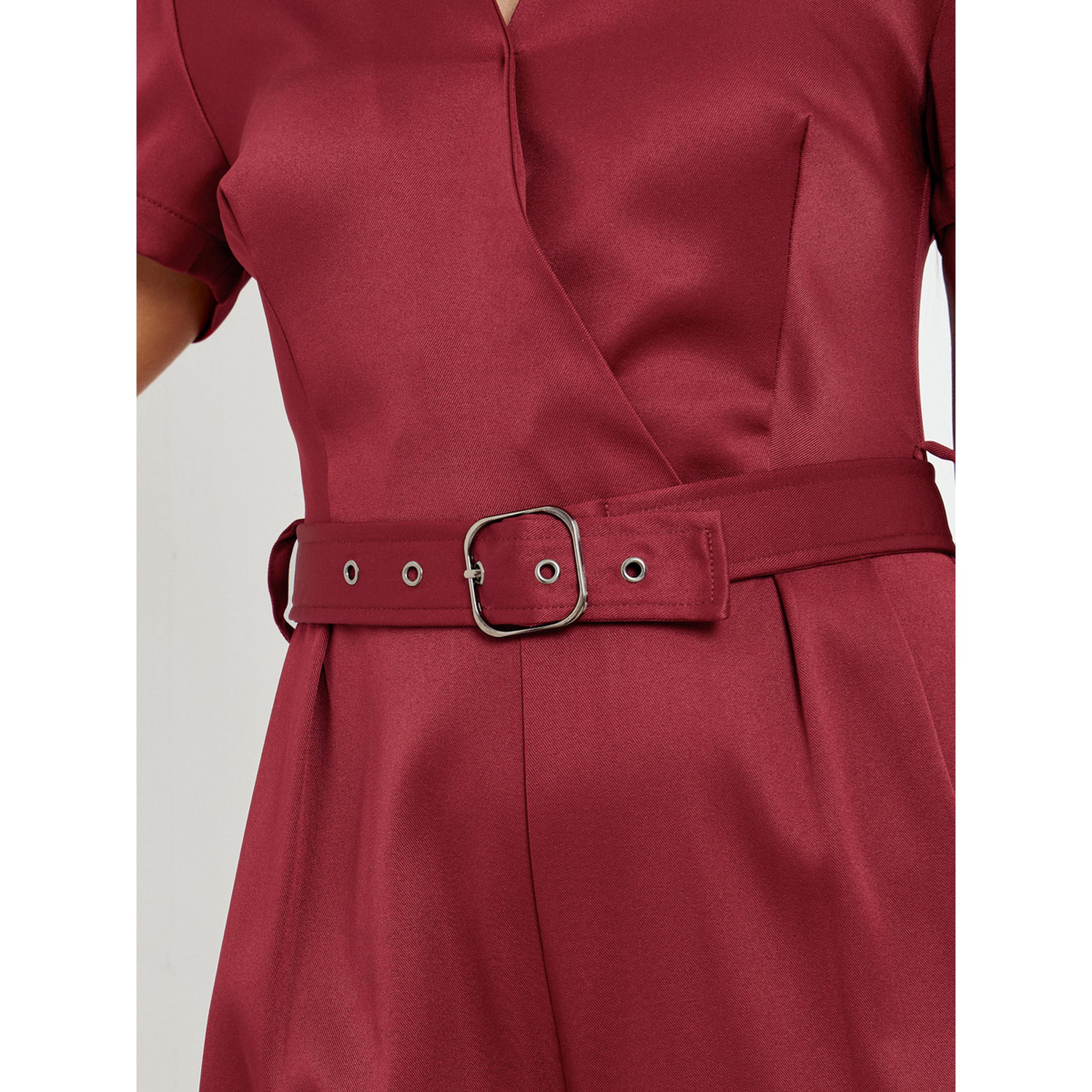 Styli Women Burgundy Belted Wide Legged Jumpsuits-women-clothing-jumpsuits-image-5