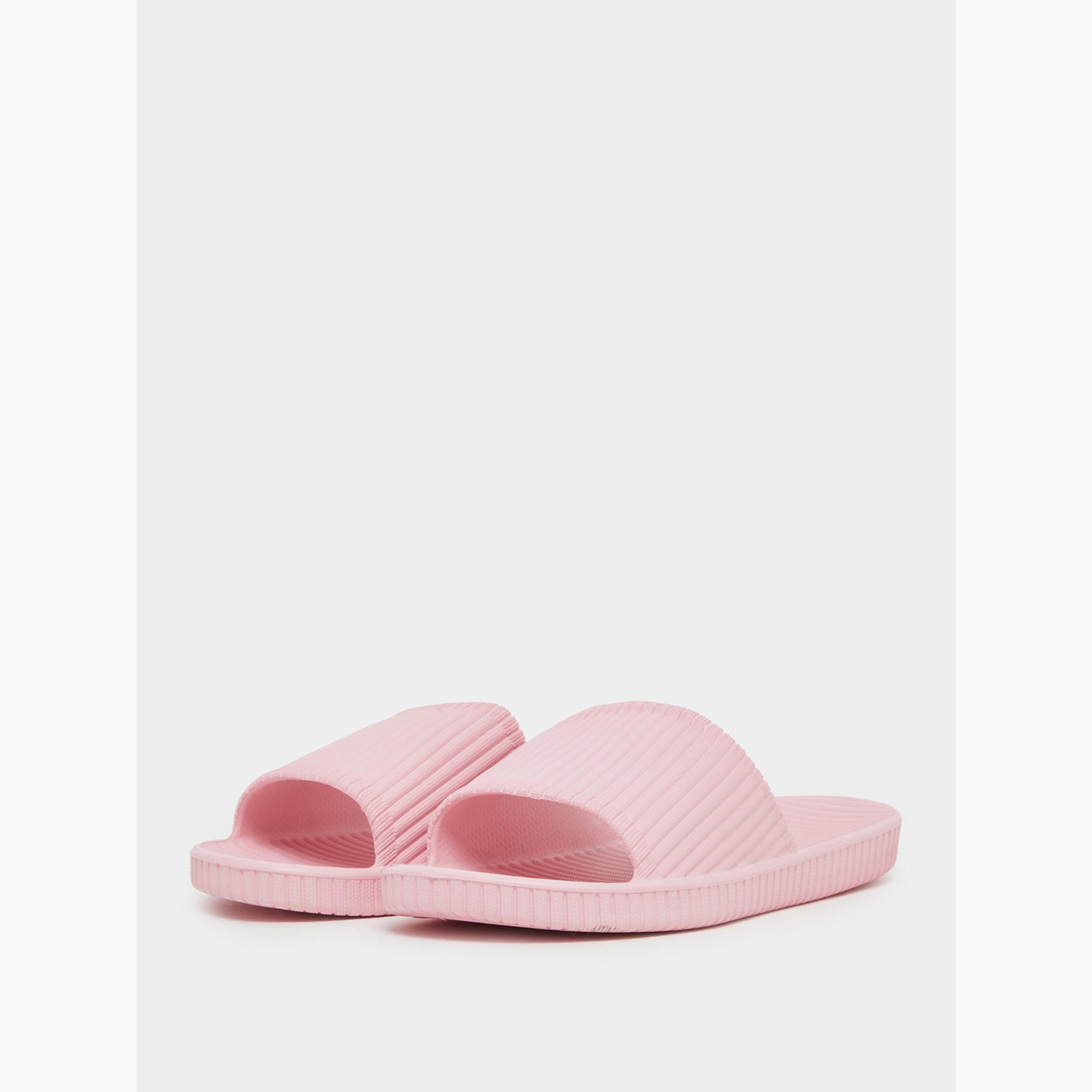 Styli Women Pink Ribbed Slides-women-shoes-flats-slides-image-1