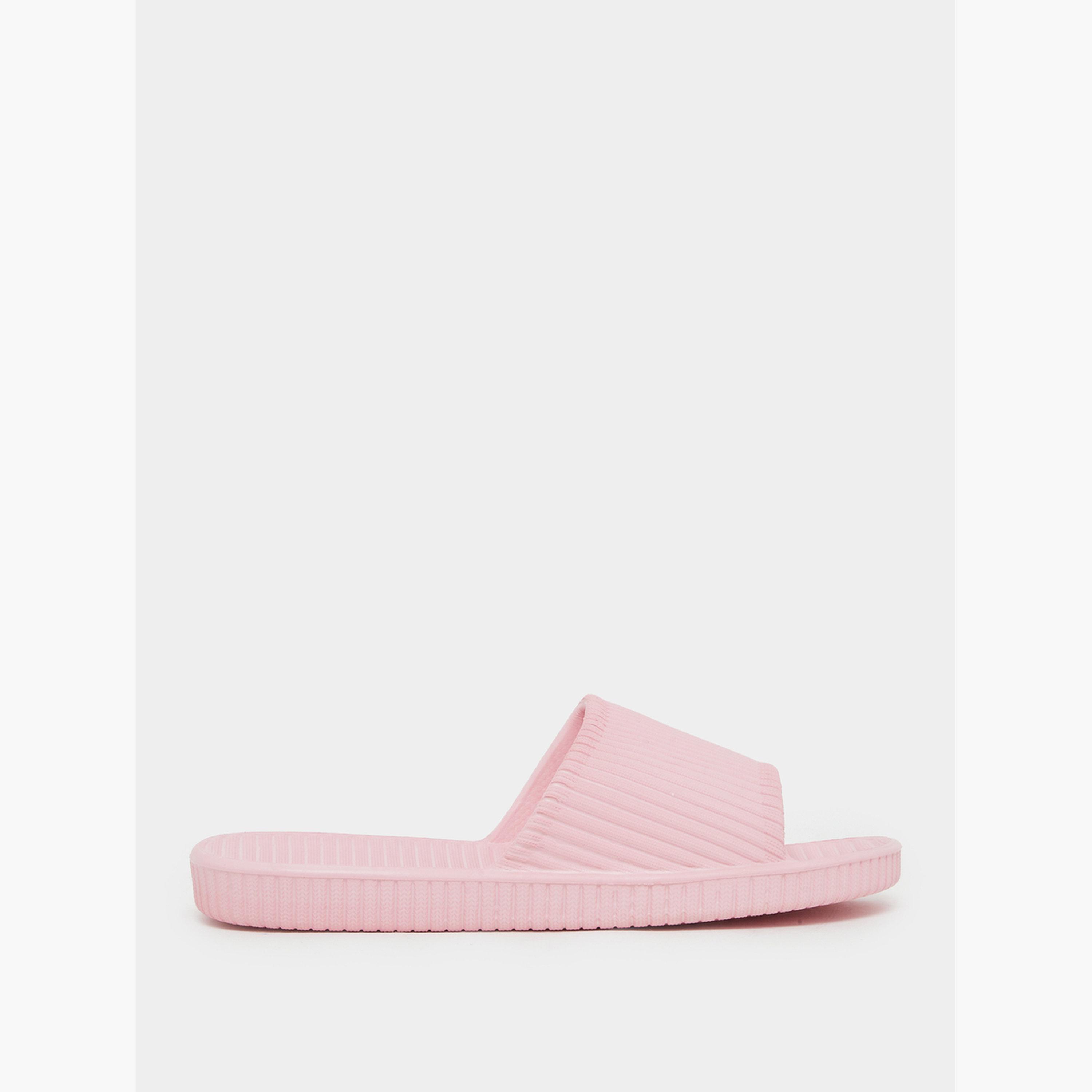 Styli Women Pink Ribbed Slides-women-shoes-flats-slides-image-2