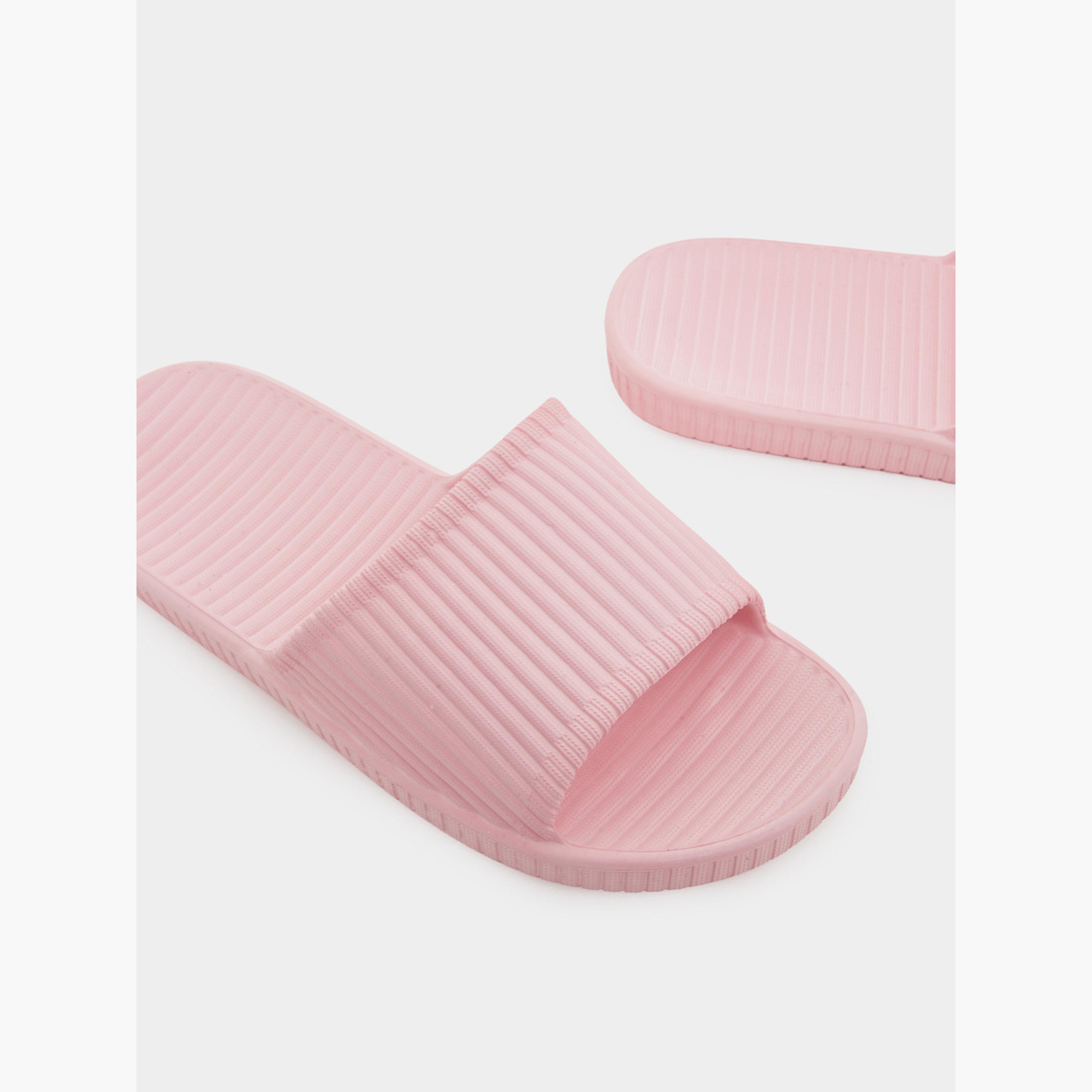 Styli Women Pink Ribbed Slides-women-shoes-flats-slides-image-3