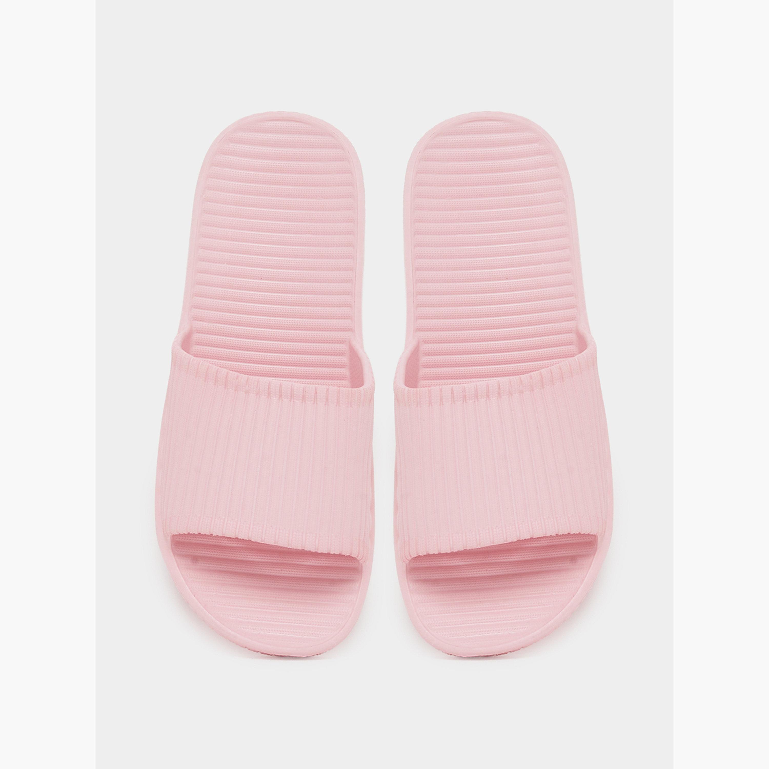Styli Women Pink Ribbed Slides-women-shoes-flats-slides-image-5