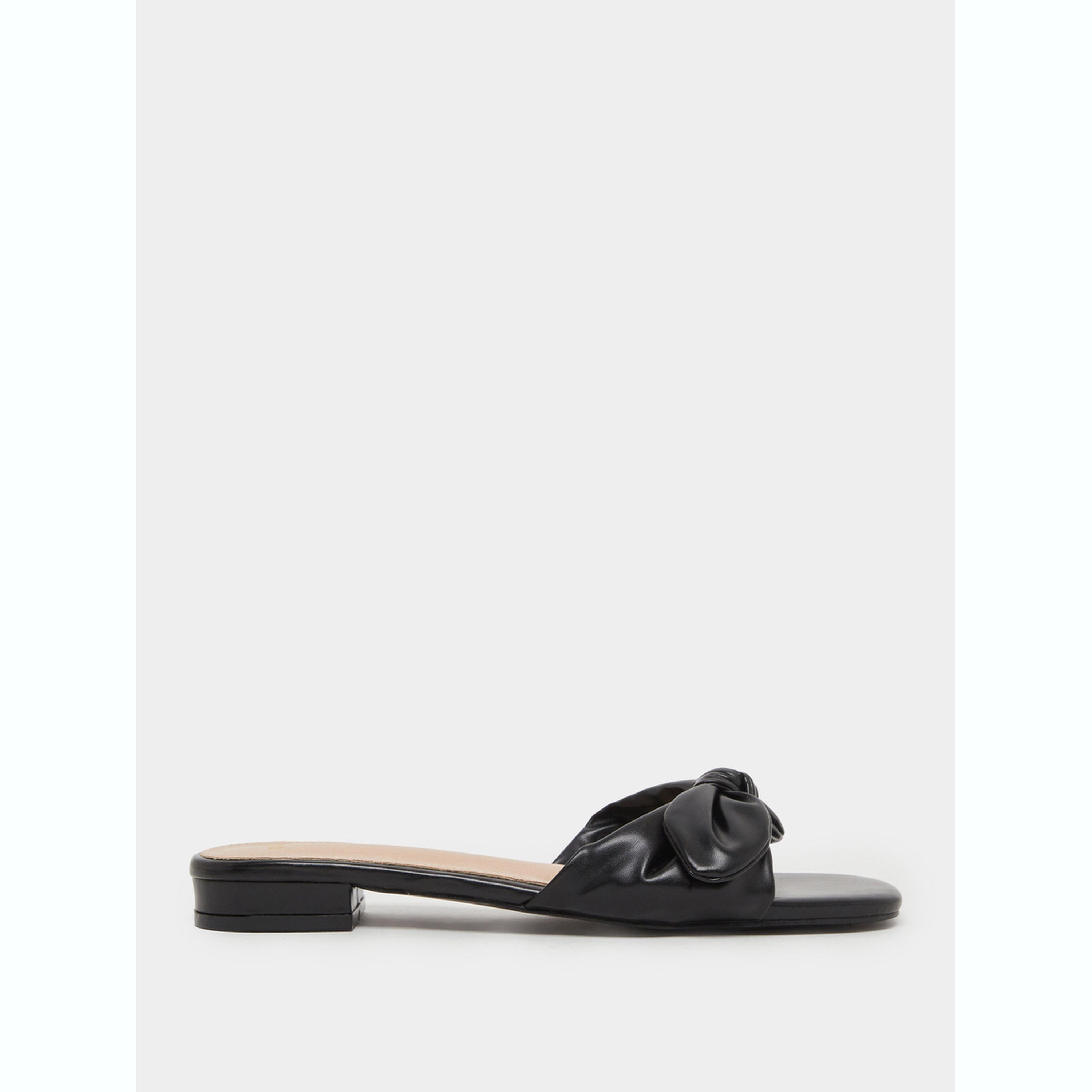 Styli Women Black Bow Trim Flat Mules-women-shoes-sandals-flats-image-2
