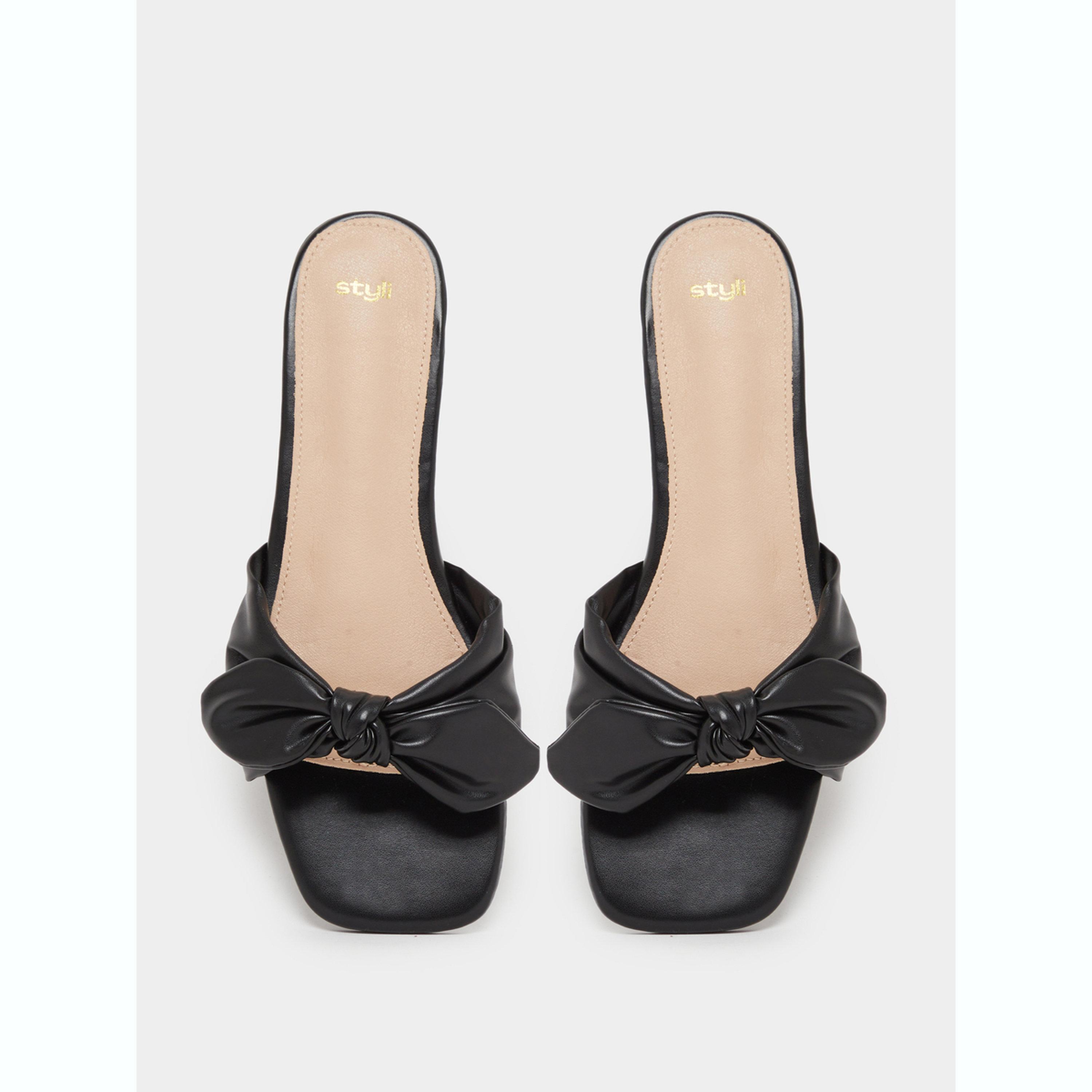 حذاء ميولز فلات مزين بفيونكة أسود-women-shoes-sandals-flats-image-5