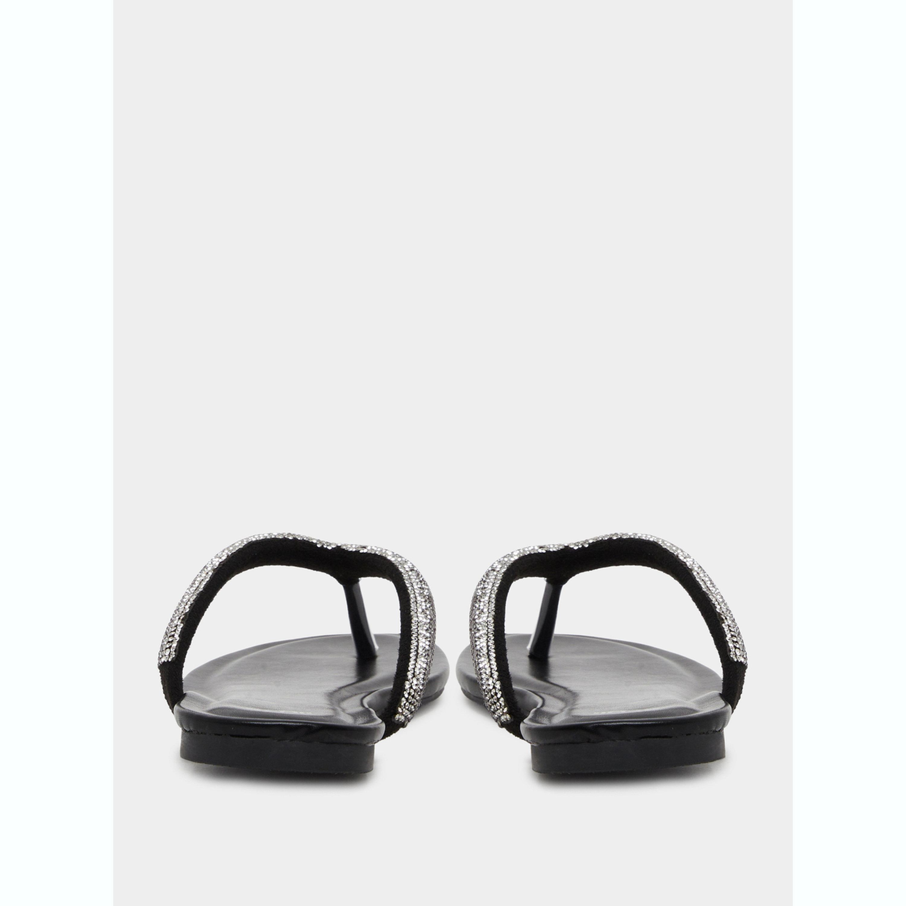 صندل نسائي أسود مسطح مزين-women-shoes-sandals-flats-image-4