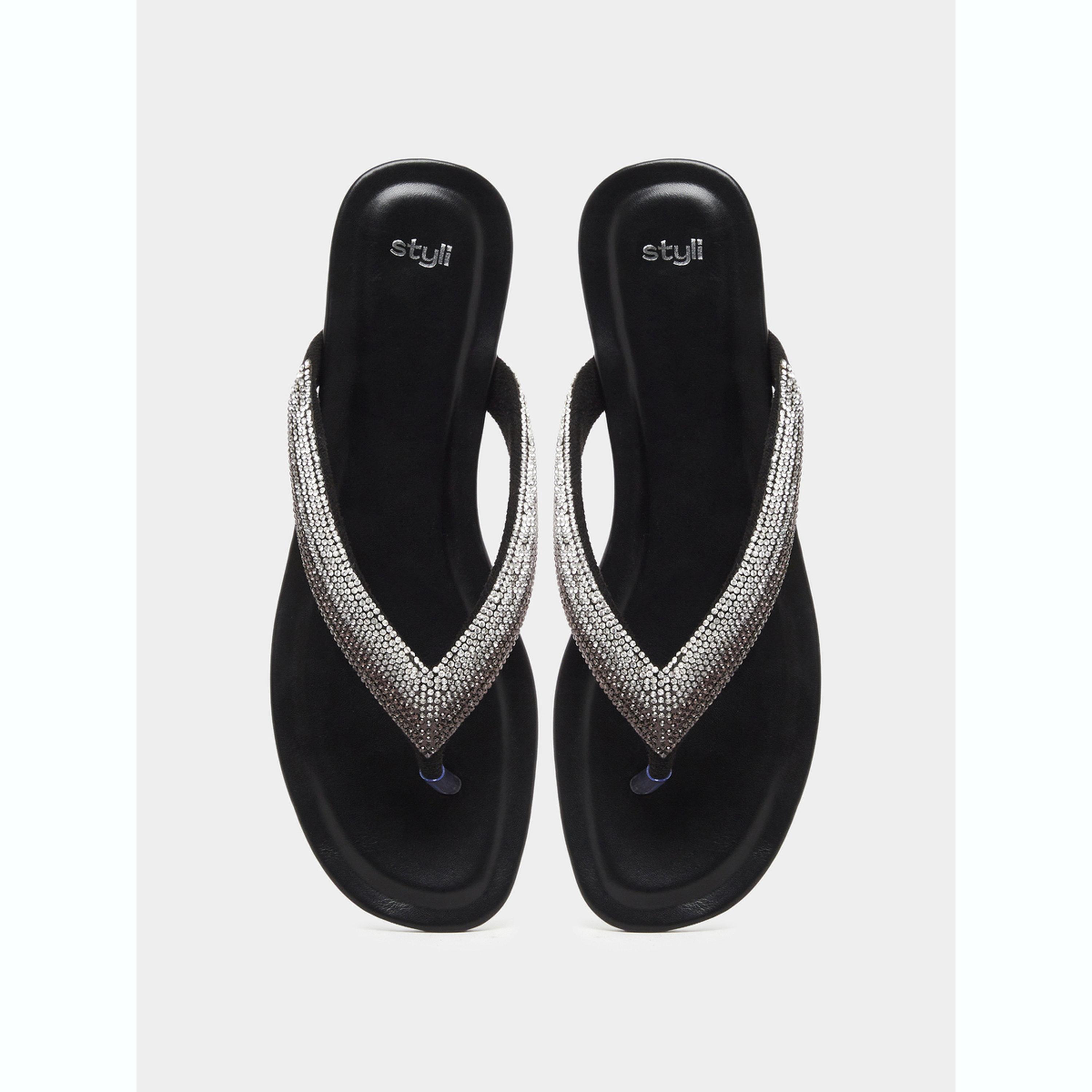 Styli Women Black Embellished Flat Sandals-women-shoes-sandals-flats-image-5