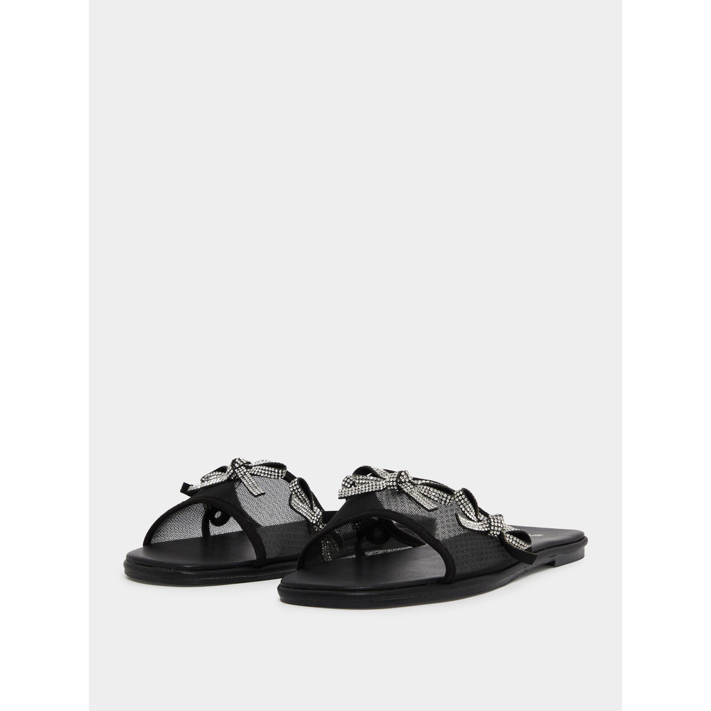 Styli Black Embellished Bow Trim Mules-women-shoes-sandals-flats-image-1