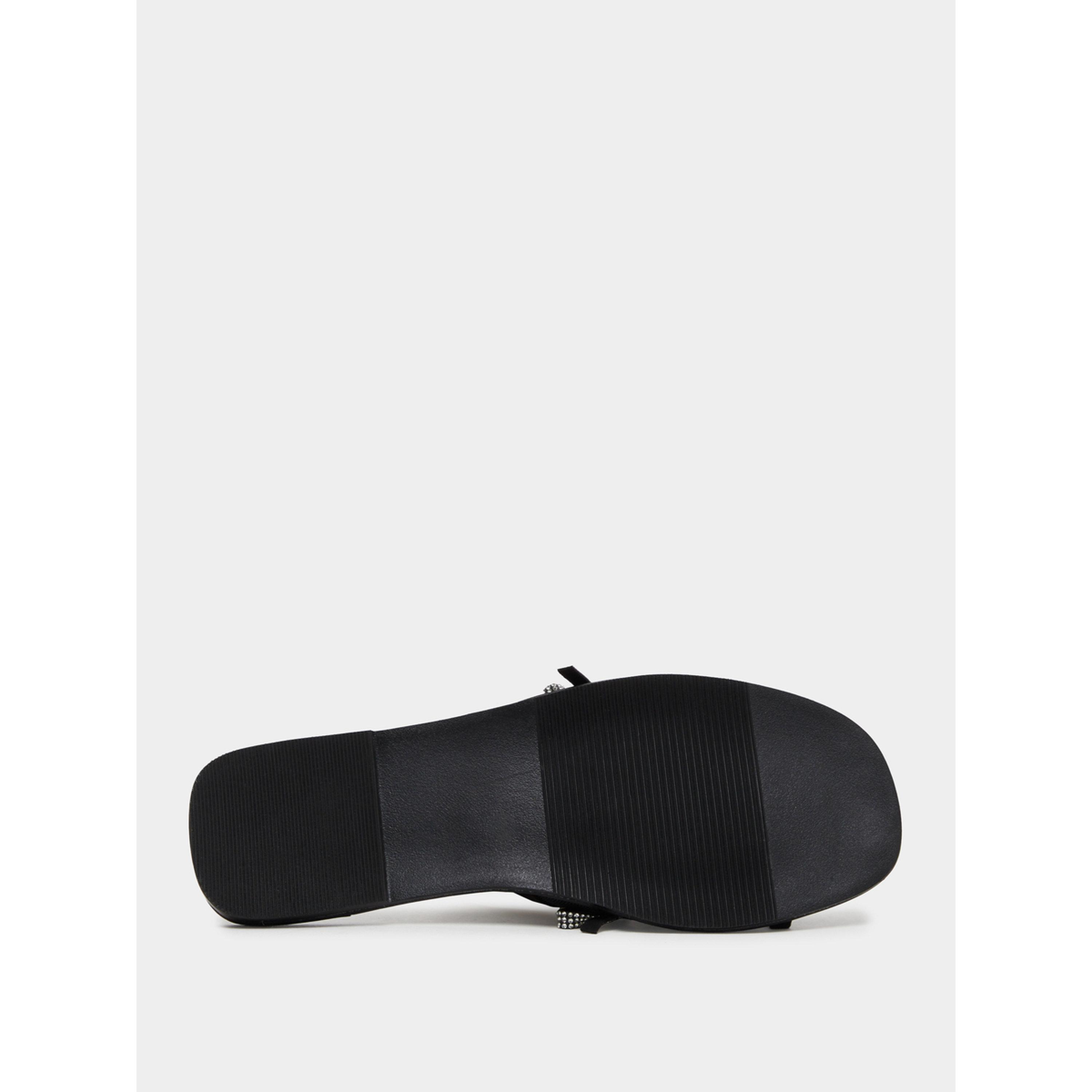Styli Black Embellished Bow Trim Mules-women-shoes-sandals-flats-image-5