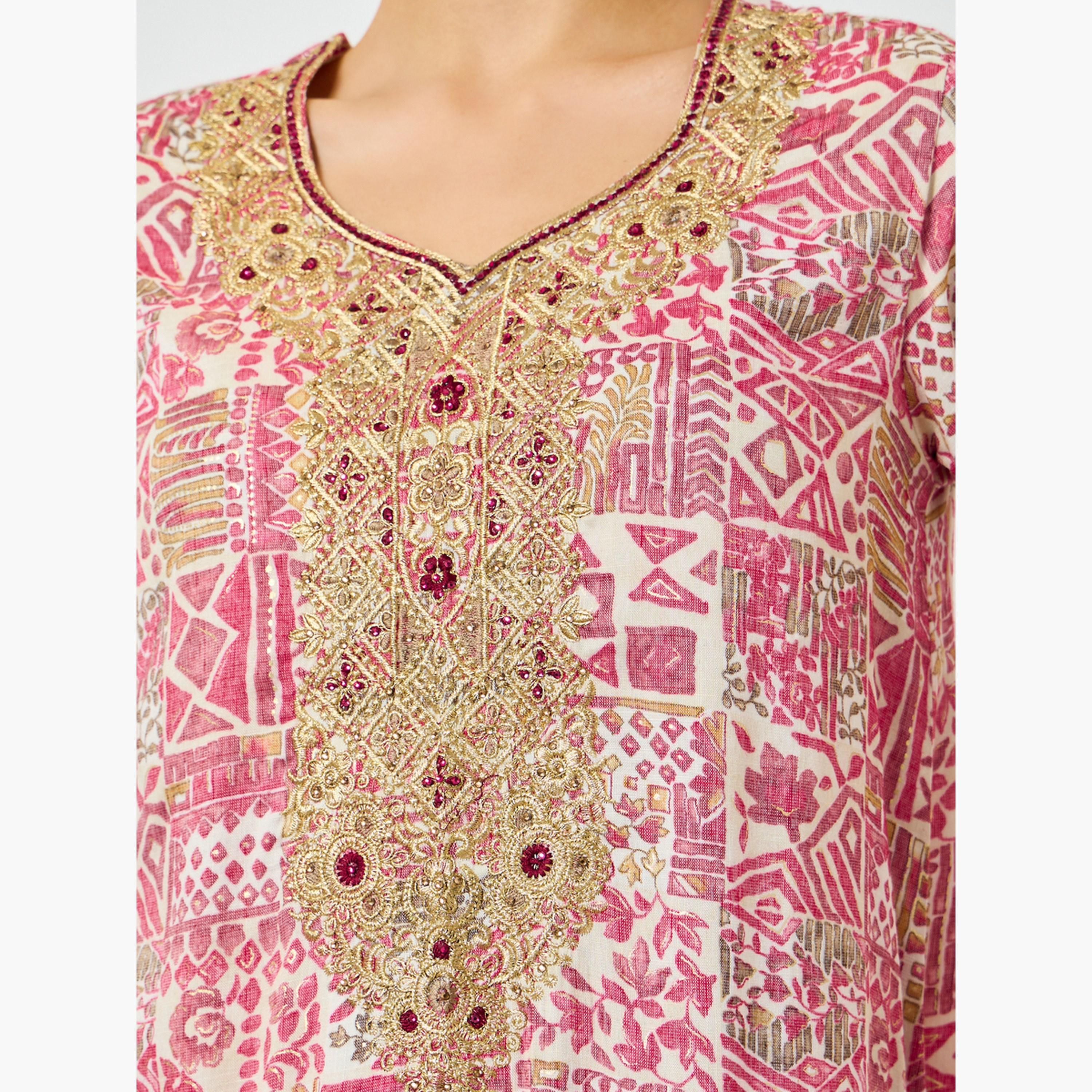 Maxim Creation Pink Printed Embroidered A-Line Jalabiya-women-arabicclothing-jalabiyas-image-5