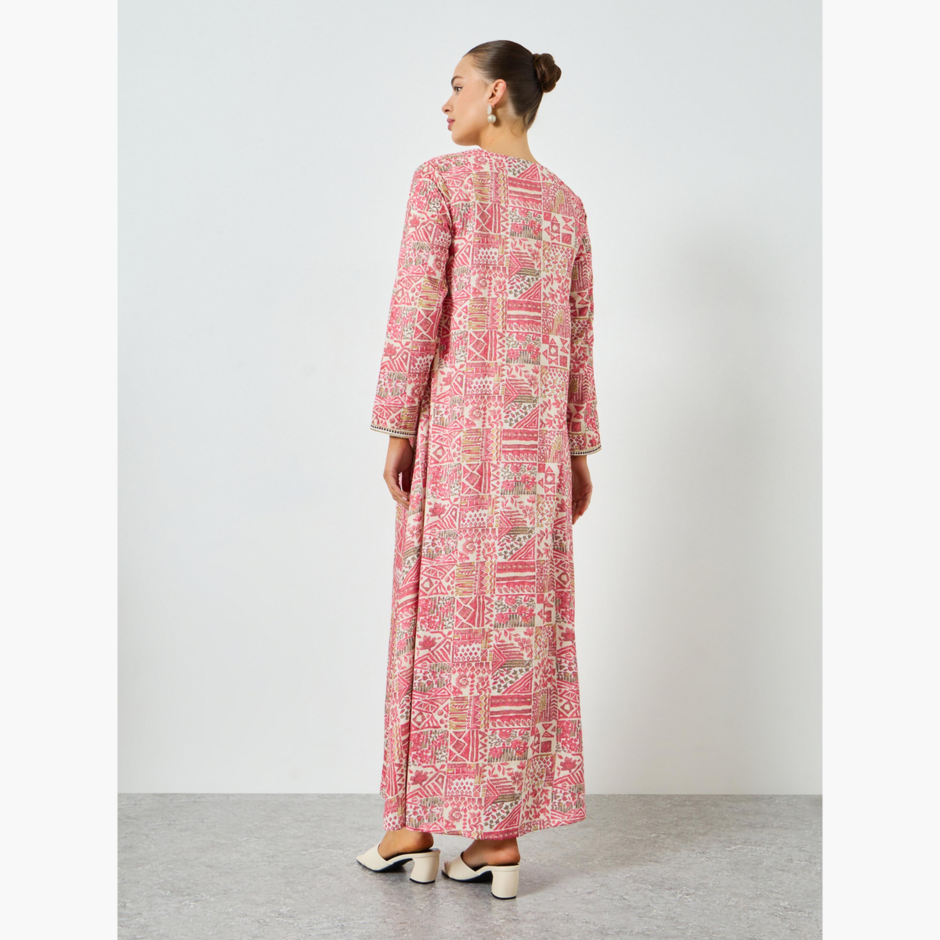 Maxim Creation Pink Printed Embroidered A-Line Jalabiya-women-arabicclothing-jalabiyas-image-6
