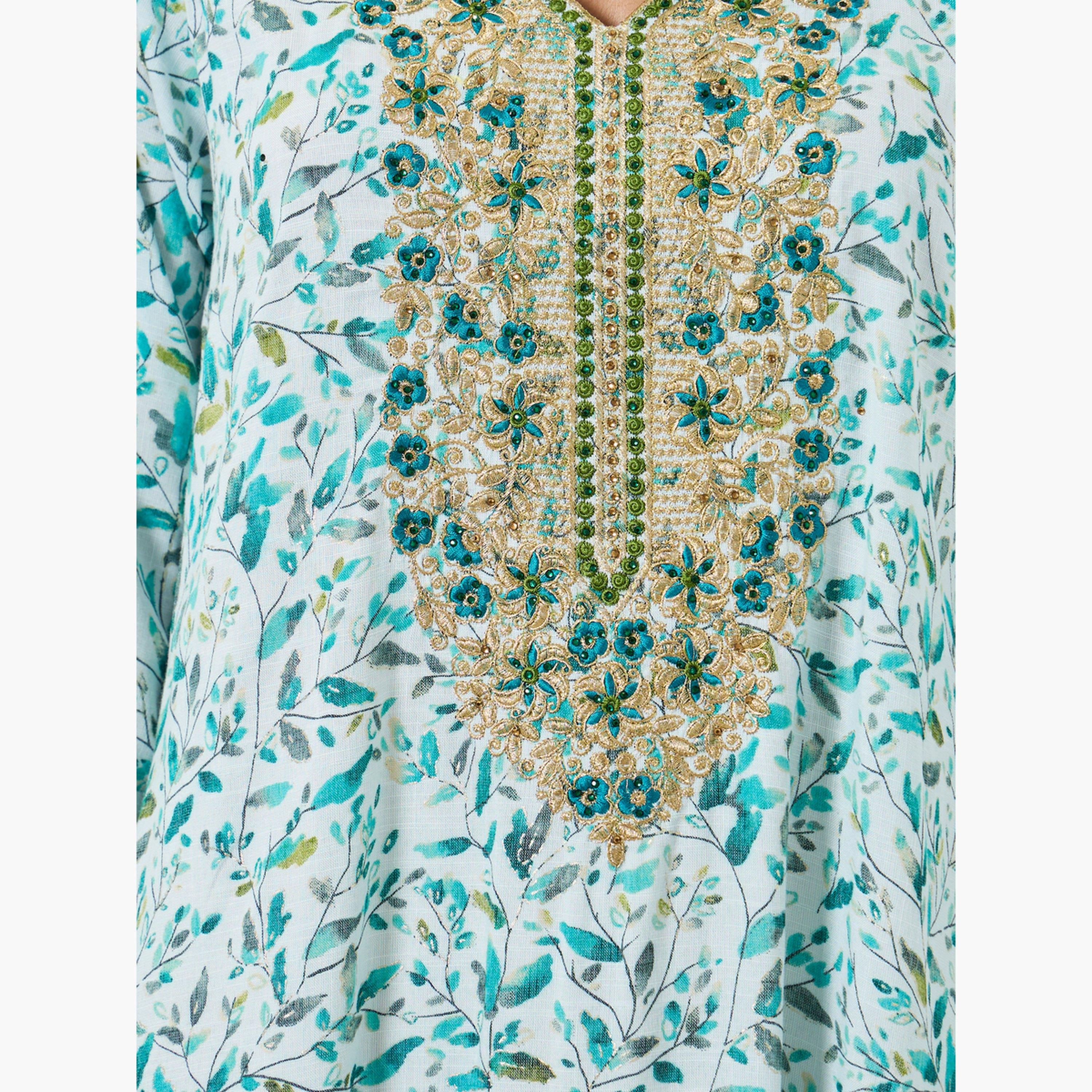 جلابية مطرزة بطبعة زهور للنساء-women-arabicclothing-jalabiyas-image-4