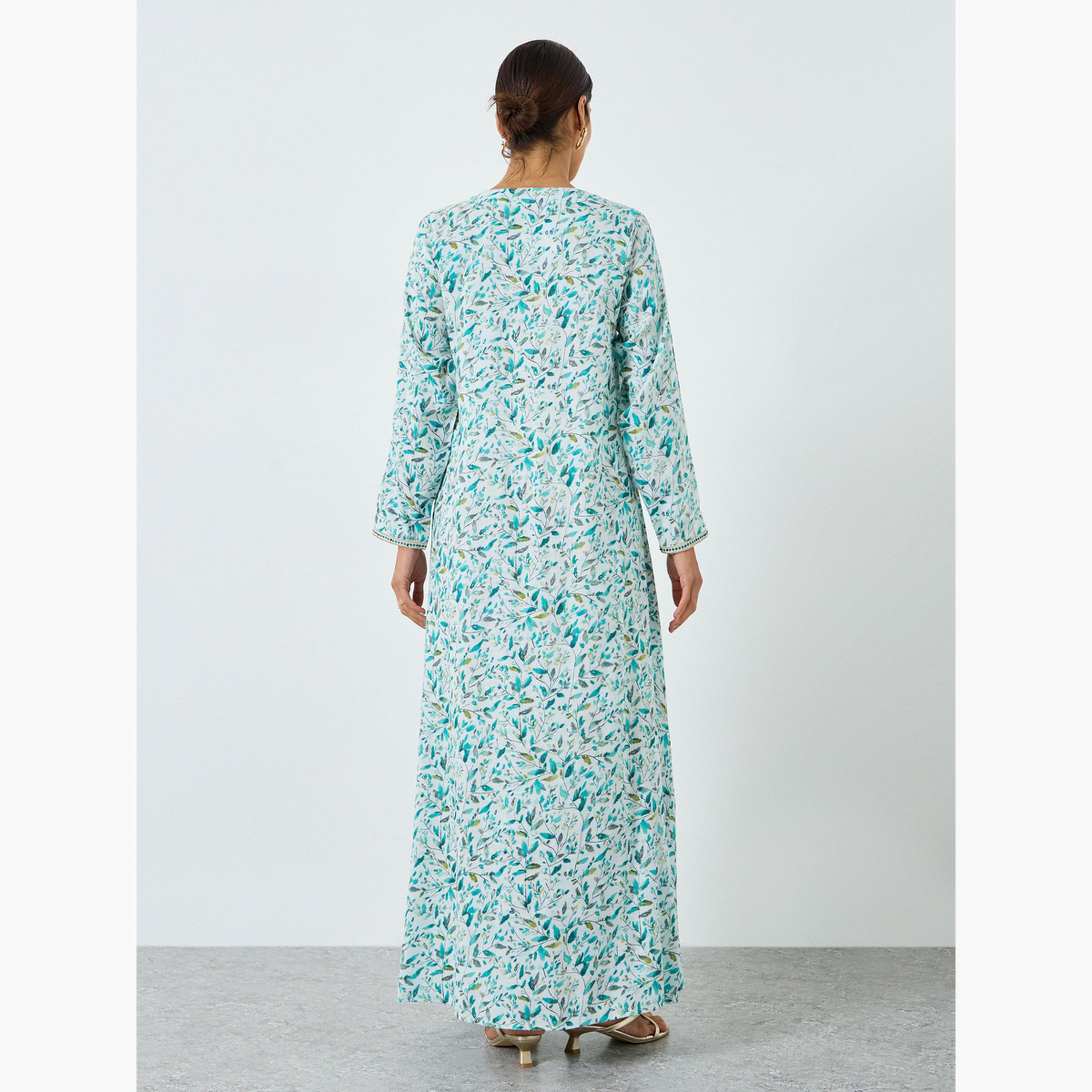 جلابية مطرزة بطبعة زهور للنساء-women-arabicclothing-jalabiyas-image-5
