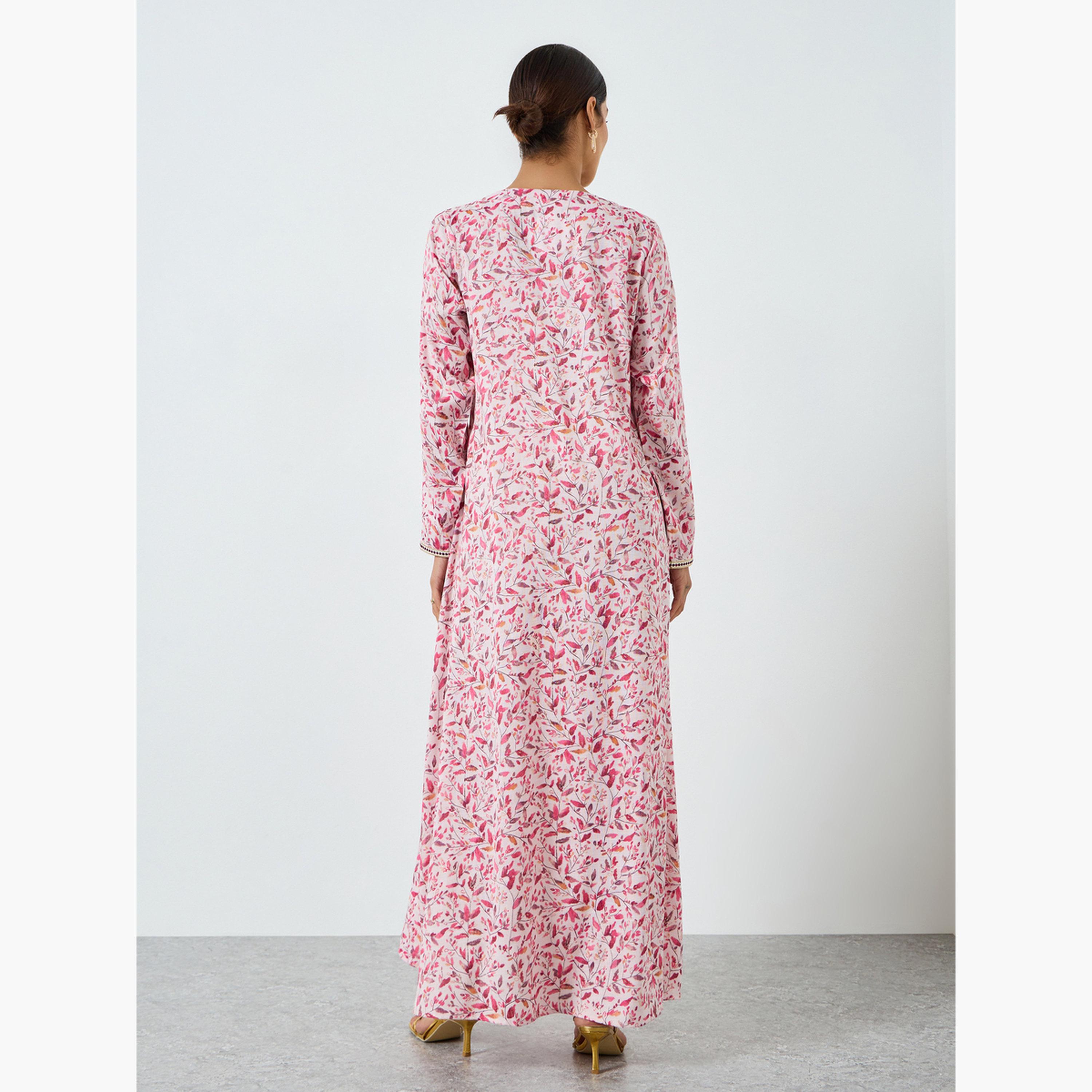 جلابية مطرزة بطبعة زهور للنساء-women-arabicclothing-jalabiyas-image-5