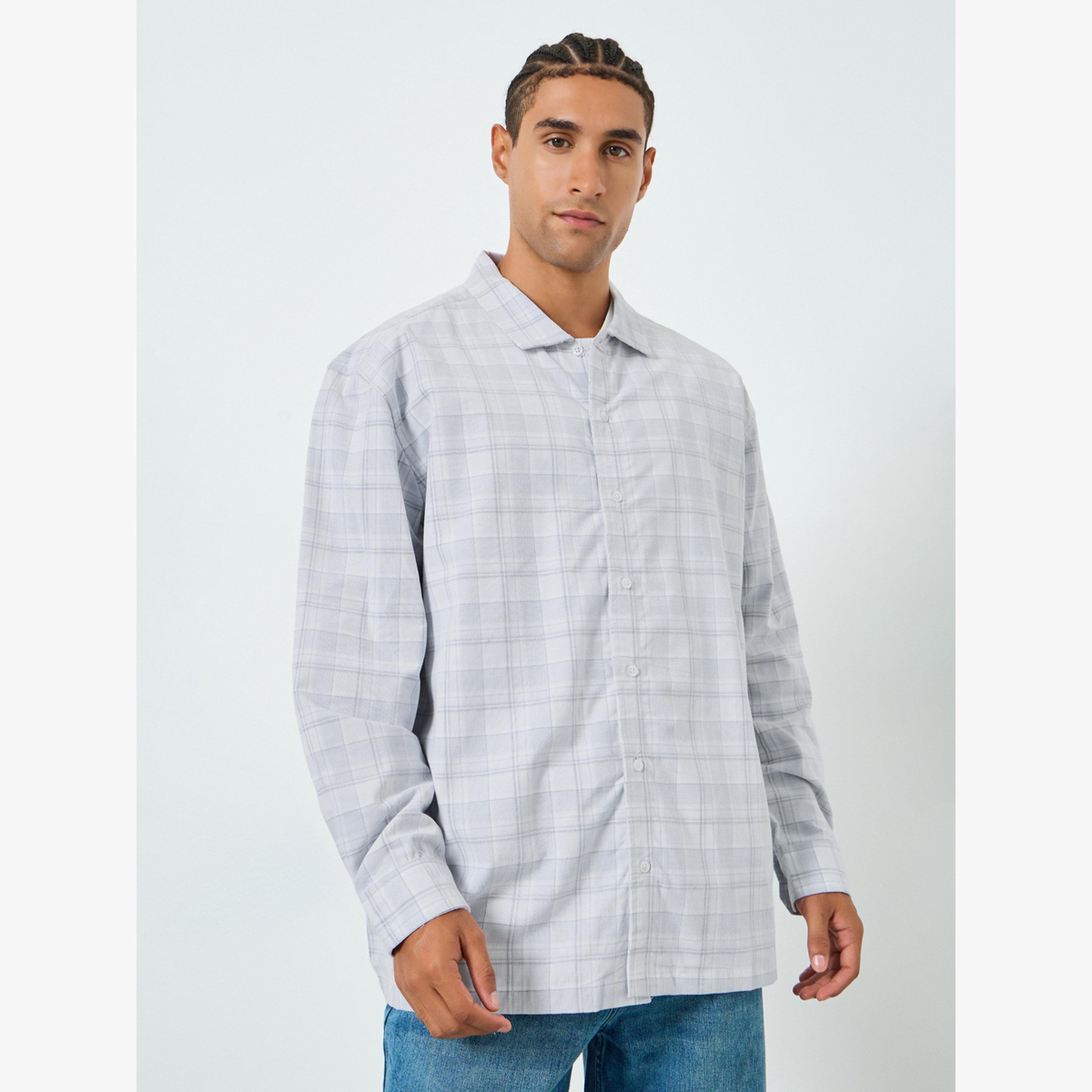 قميص قطن مربعات قصة واسعة للرجال-men-clothing-shirts-image-1