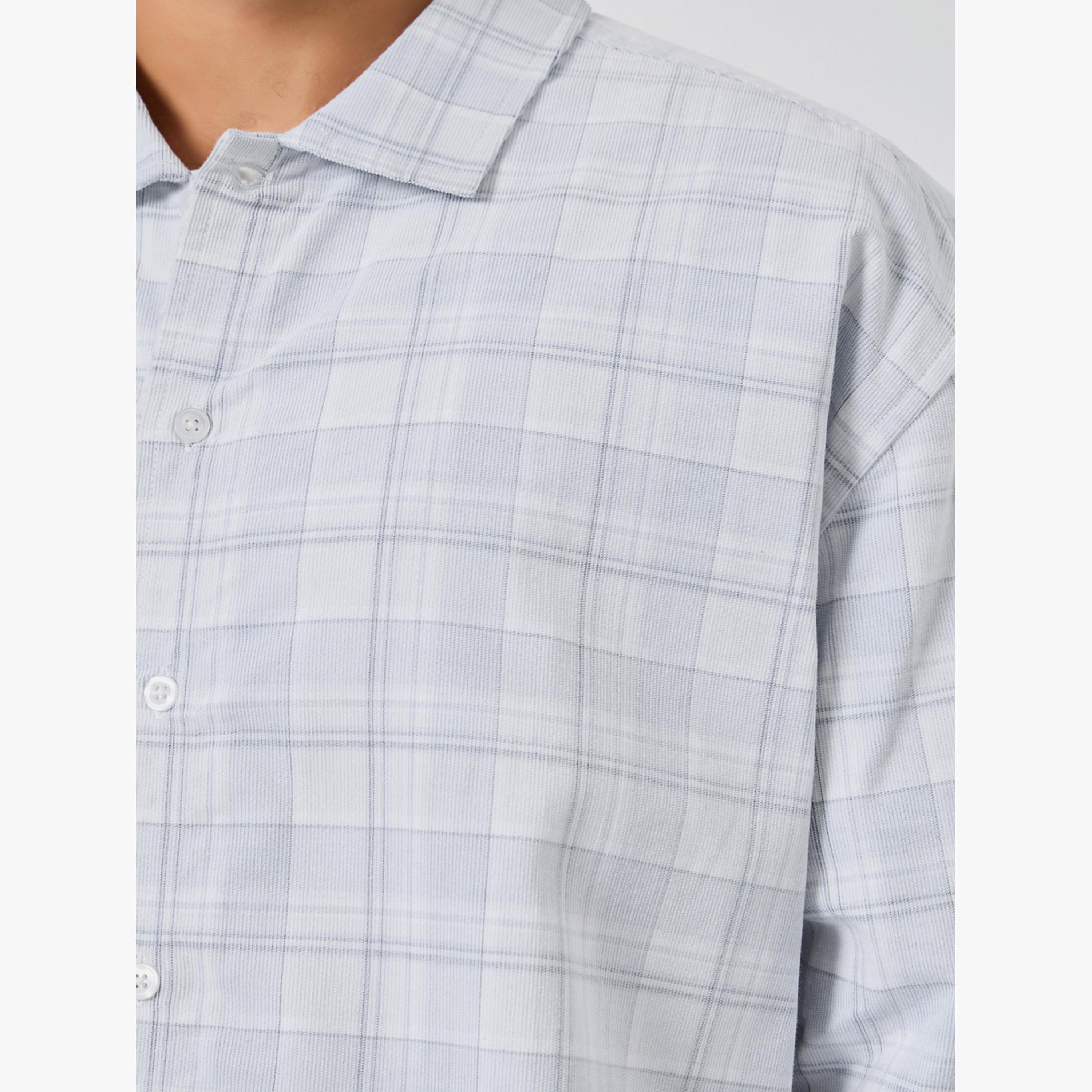 Styli Men Blue Oversized Checked Cotton Shirt-men-clothing-shirts-image-5