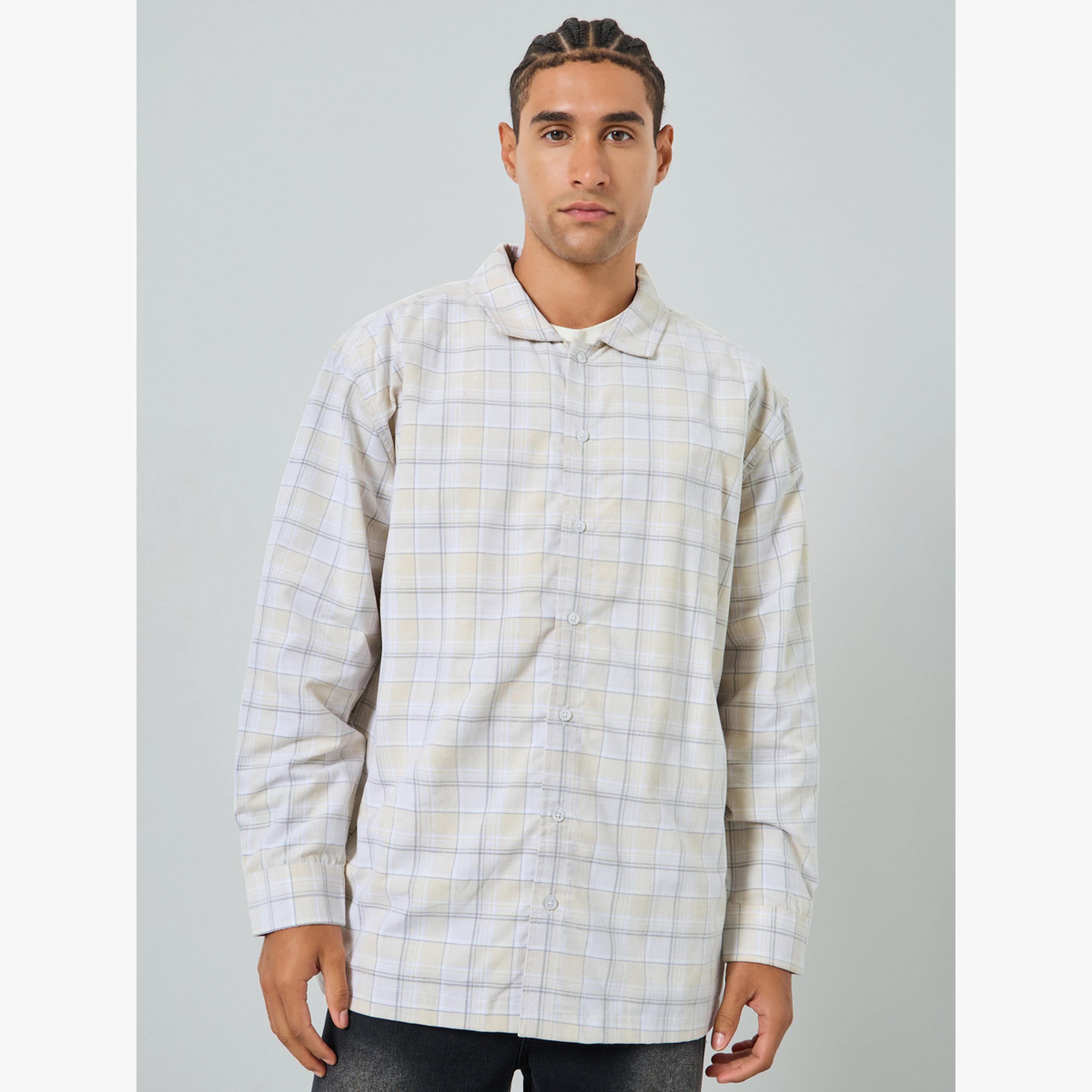 قميص قطن مربعات قصة واسعة للرجال-men-clothing-shirts-image-1