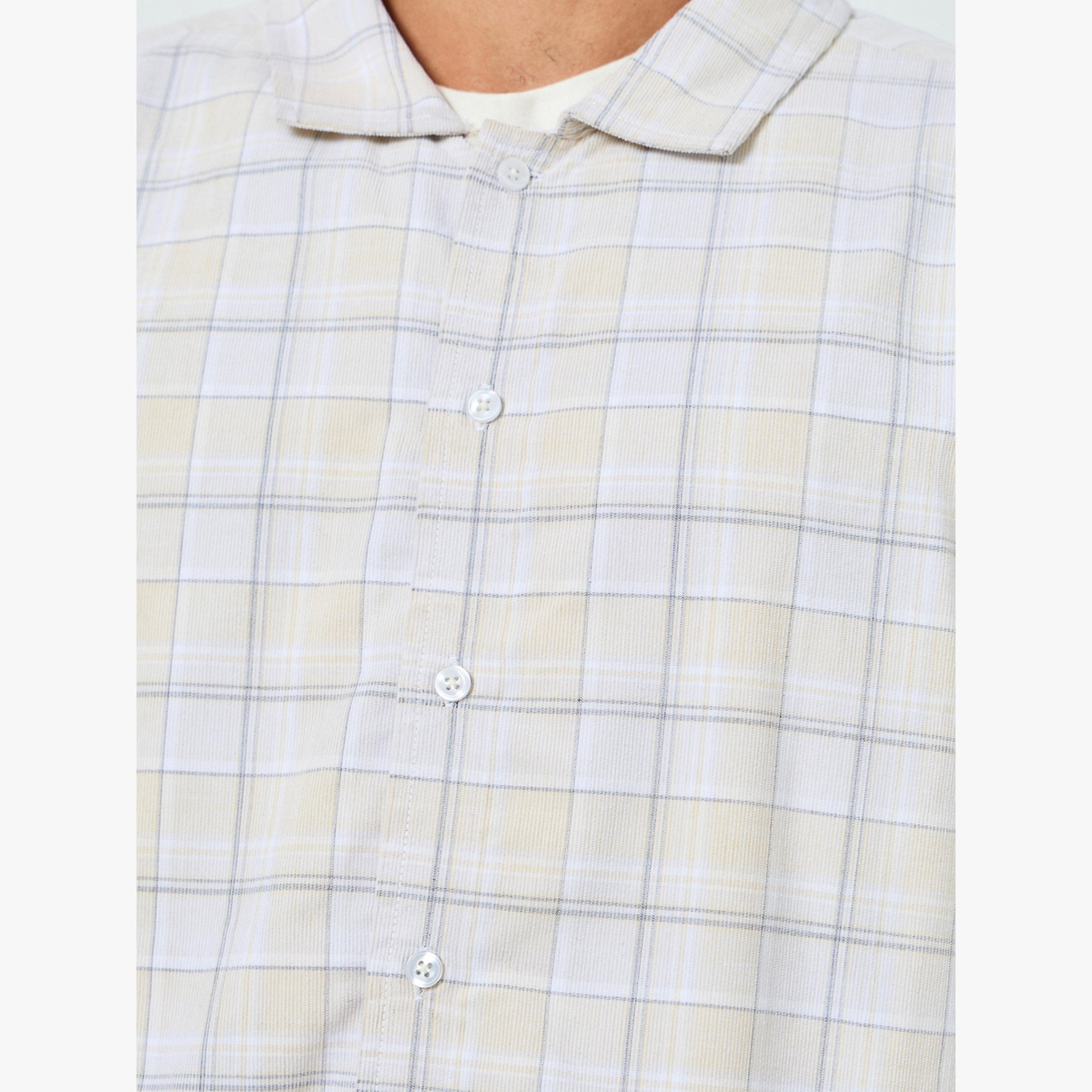Styli Men Cream Oversized Checked Cotton Shirt-men-clothing-shirts-image-5