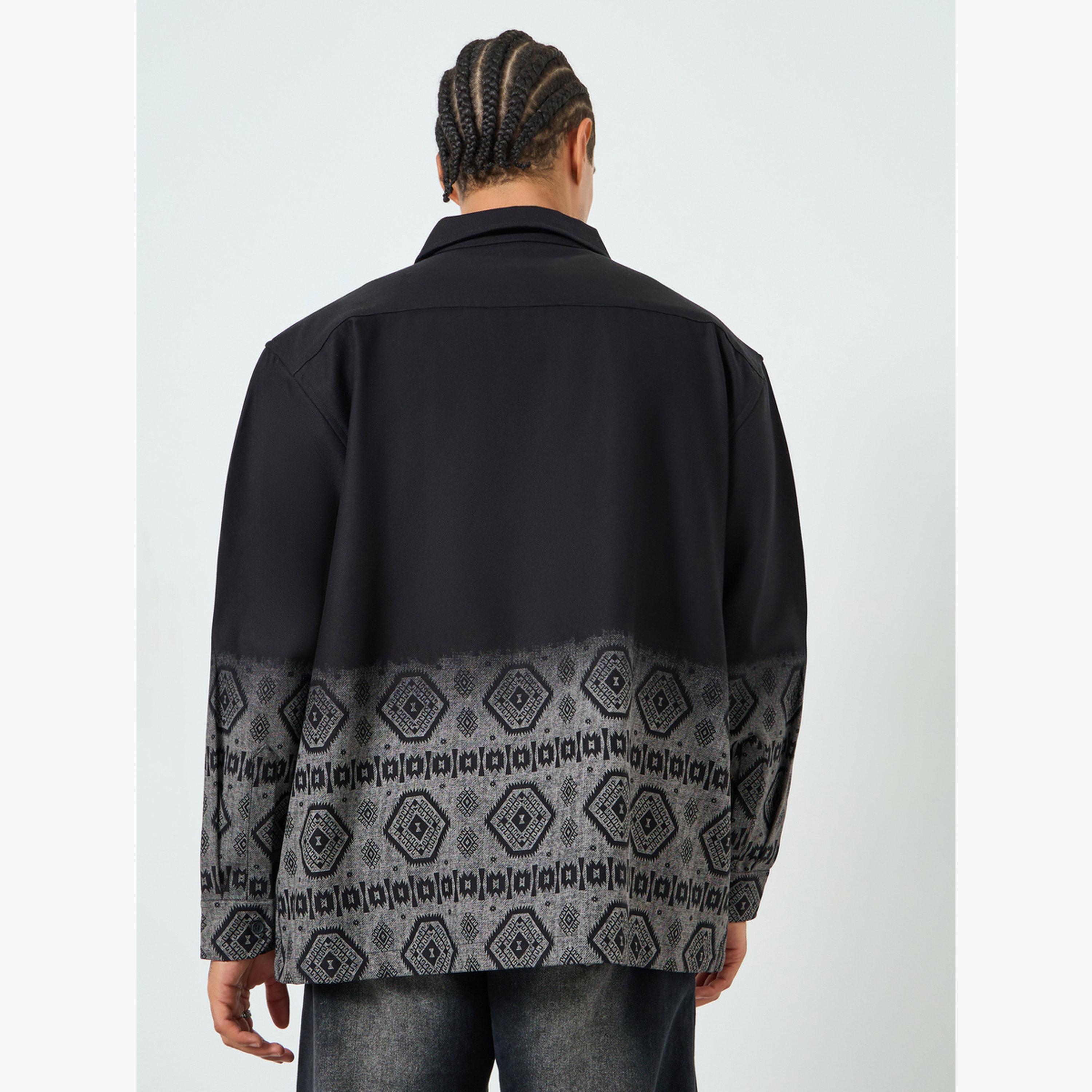 Styli Men Black Oversized Geo Print Cotton Shirt-men-clothing-shirts-image-4