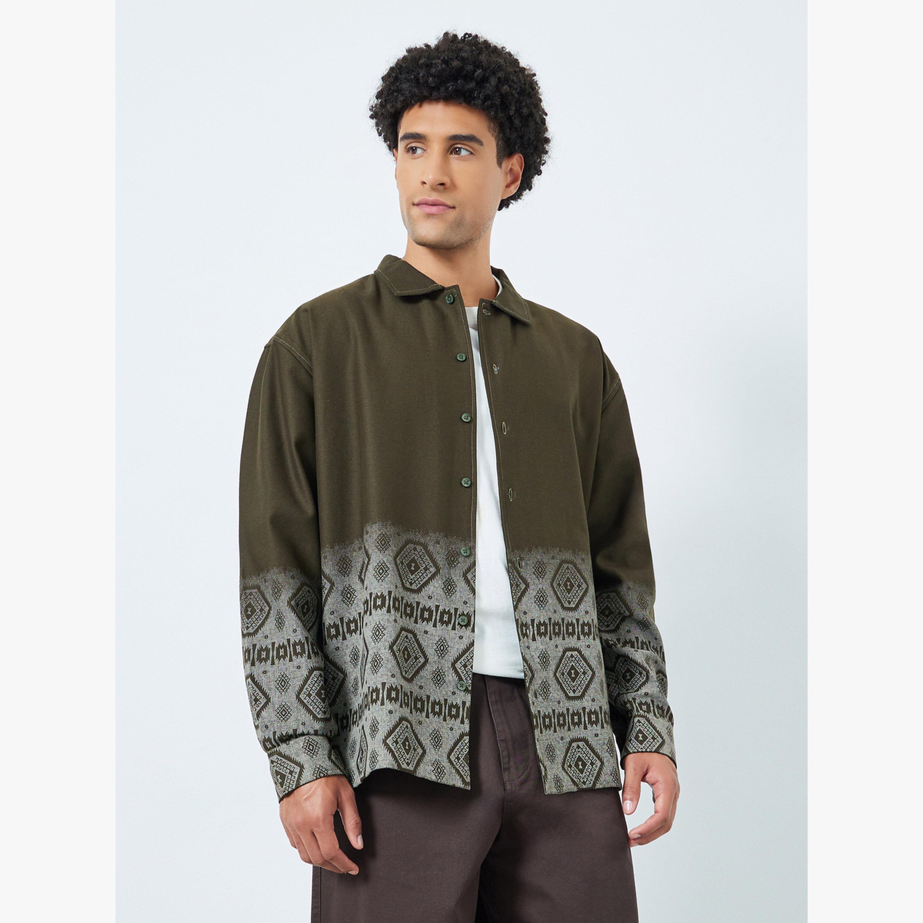 قميص قطن بطبعة هندسية قصة واسعة للرجال-men-clothing-shirts-image-3