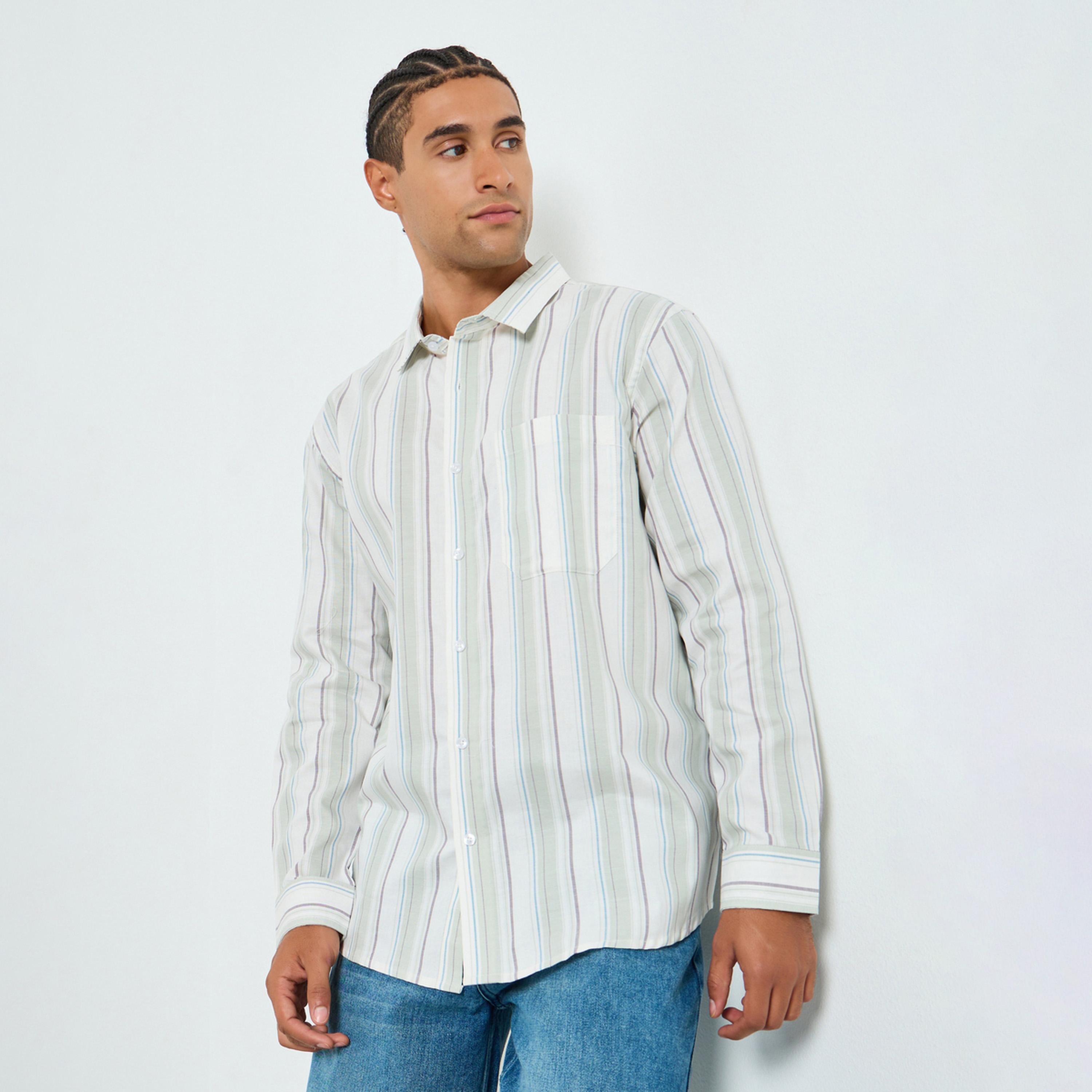 قميص قطن مخطط بقصة مريحة للرجال-men-clothing-shirts-image-1