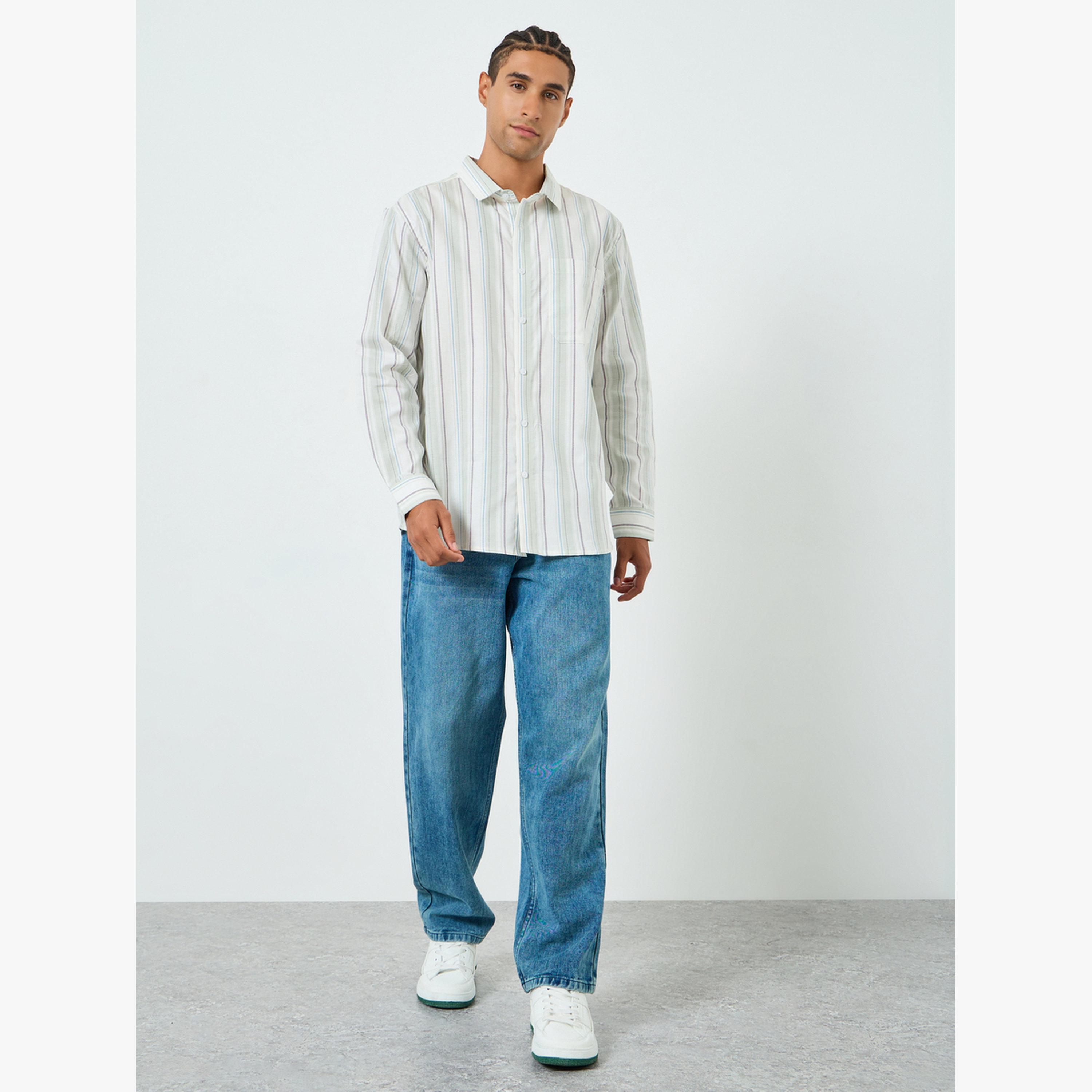 قميص قطن مخطط بقصة مريحة للرجال-men-clothing-shirts-image-2