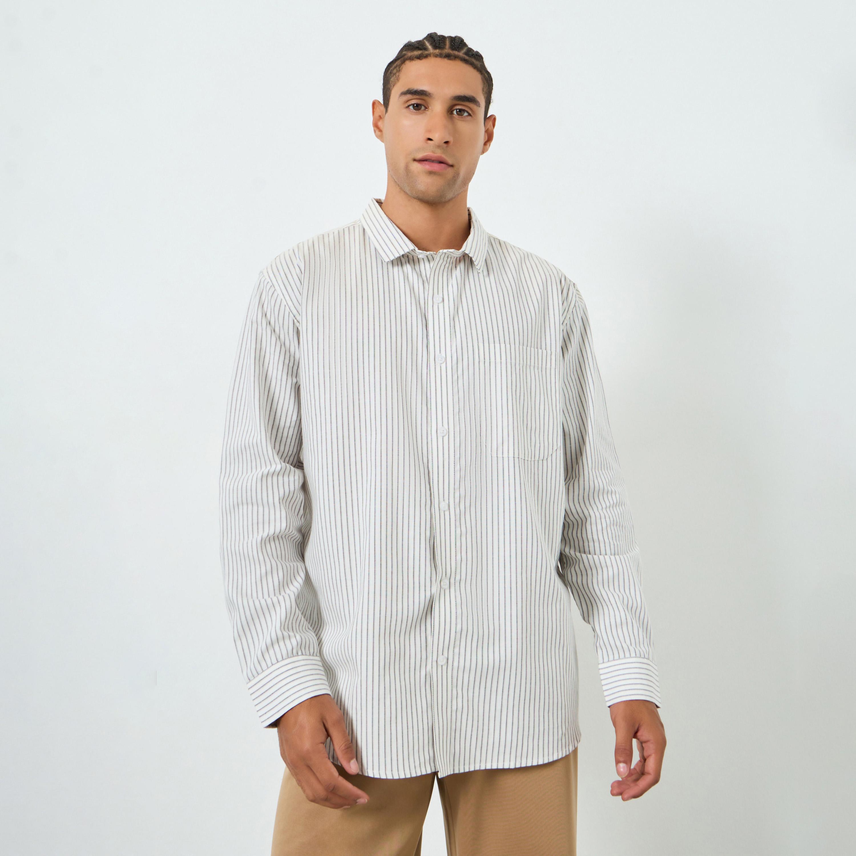 Styli Men White Relaxed Fit Cotton Striped Shirt-men-clothing-shirts-image-1