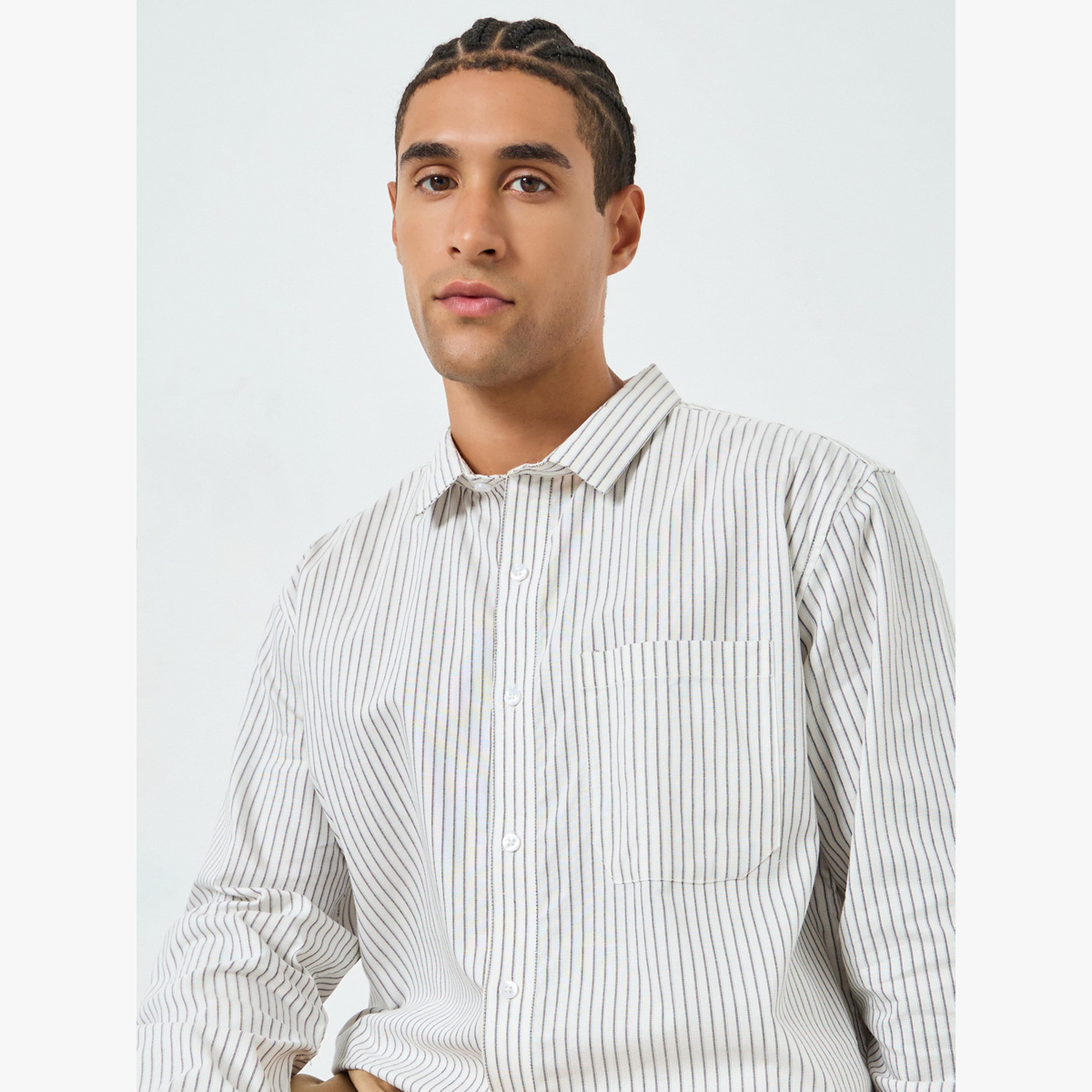 Styli Men White Relaxed Fit Cotton Striped Shirt-men-clothing-shirts-image-3