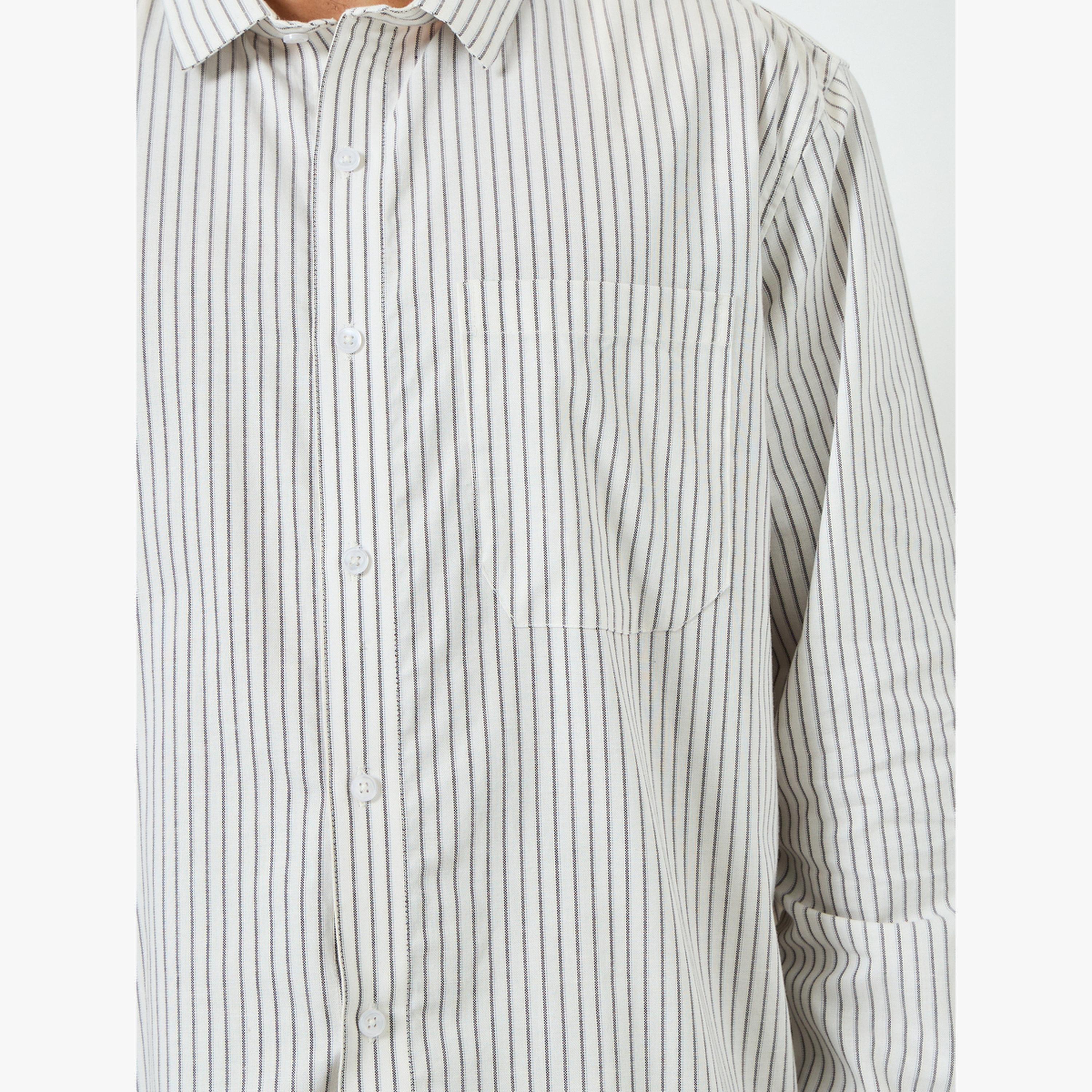 Styli Men White Relaxed Fit Cotton Striped Shirt-men-clothing-shirts-image-5