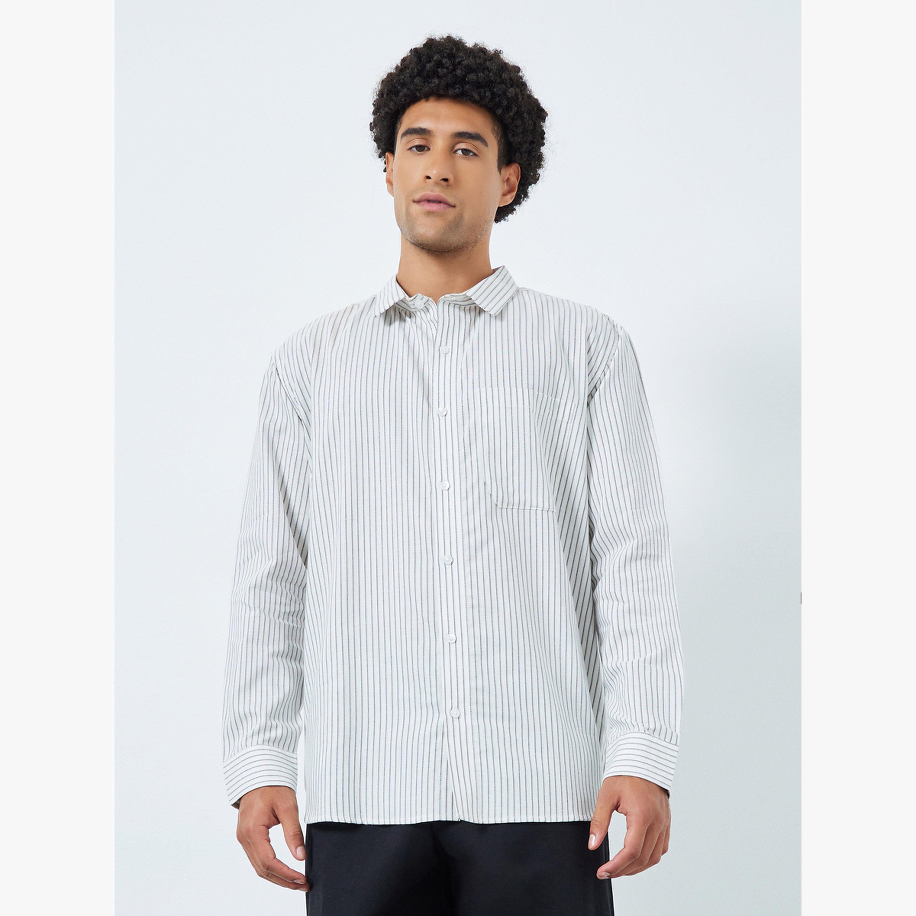 قميص قطن مخطط بقصة مريحة للرجال-men-clothing-shirts-image-1