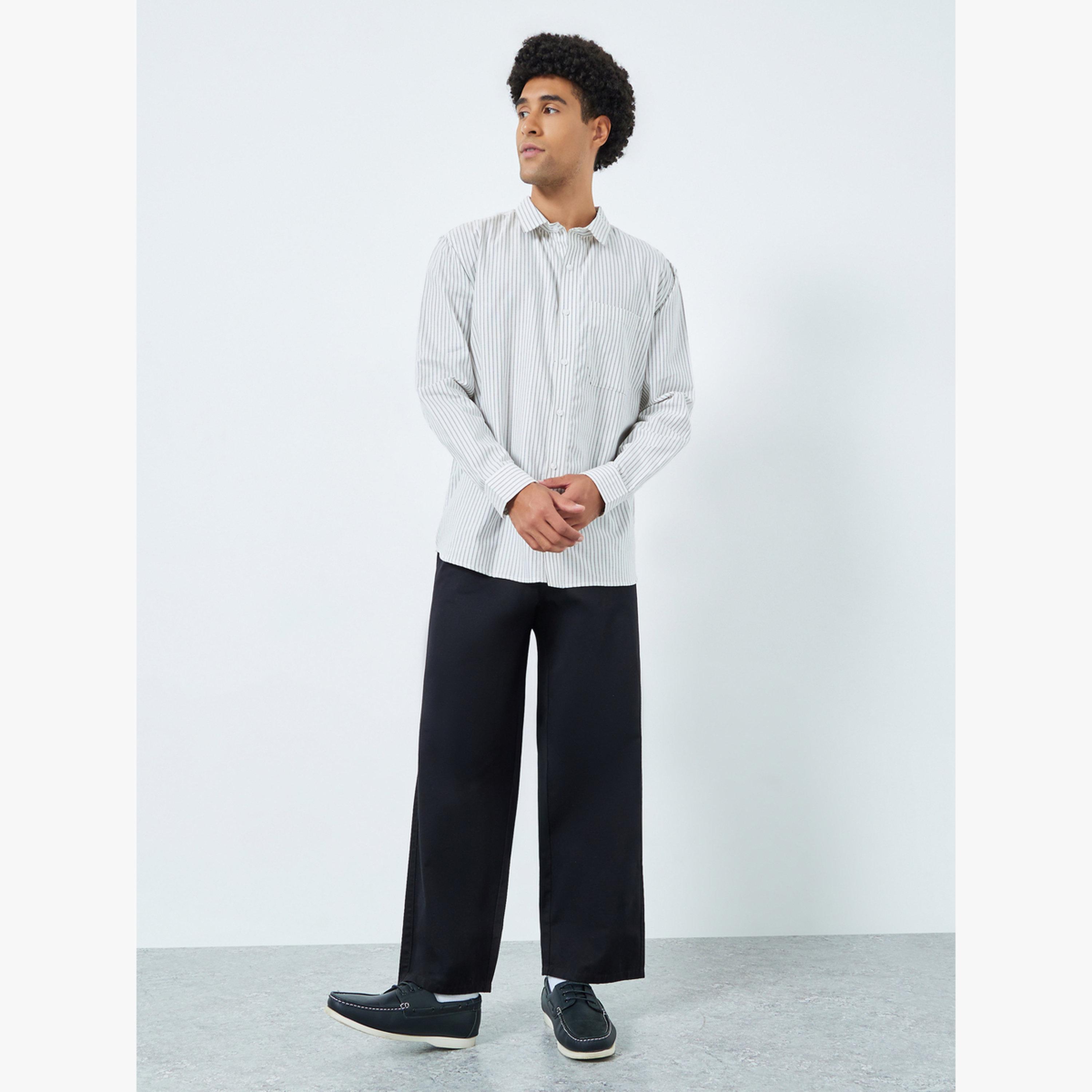 Styli Men White Relaxed Fit Cotton Striped Shirt-men-clothing-shirts-image-2