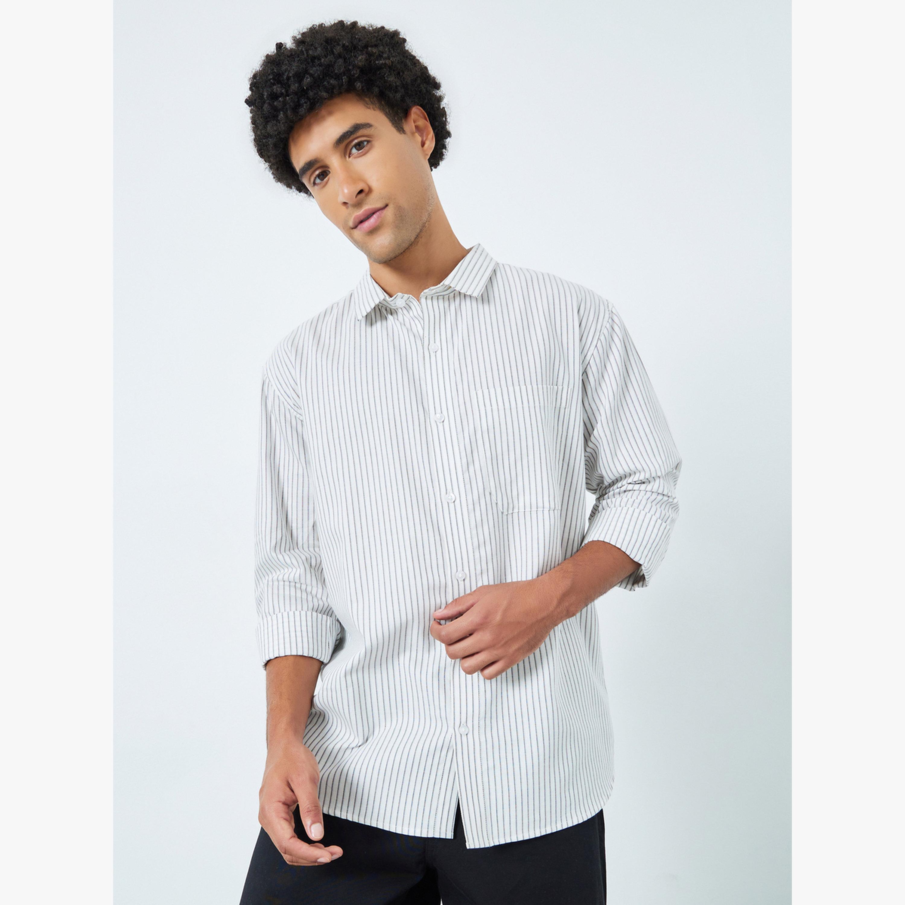 Styli Men White Relaxed Fit Cotton Striped Shirt-men-clothing-shirts-image-3