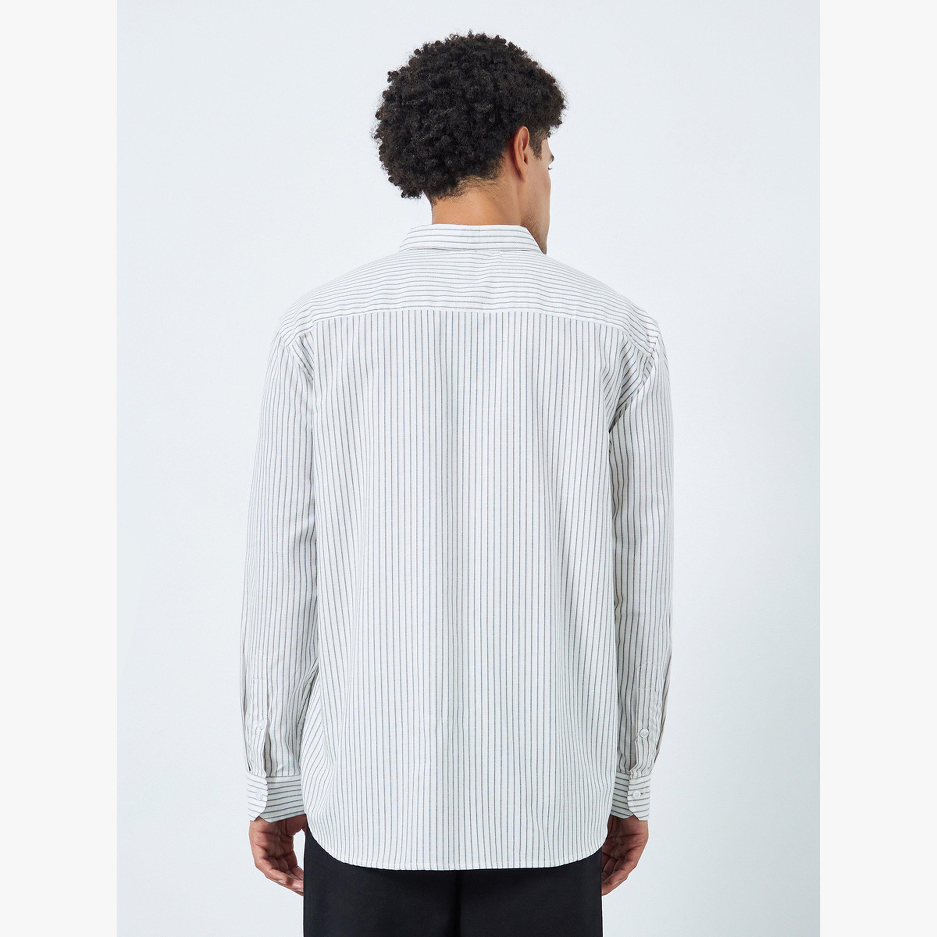 Styli Men White Relaxed Fit Cotton Striped Shirt-men-clothing-shirts-image-4