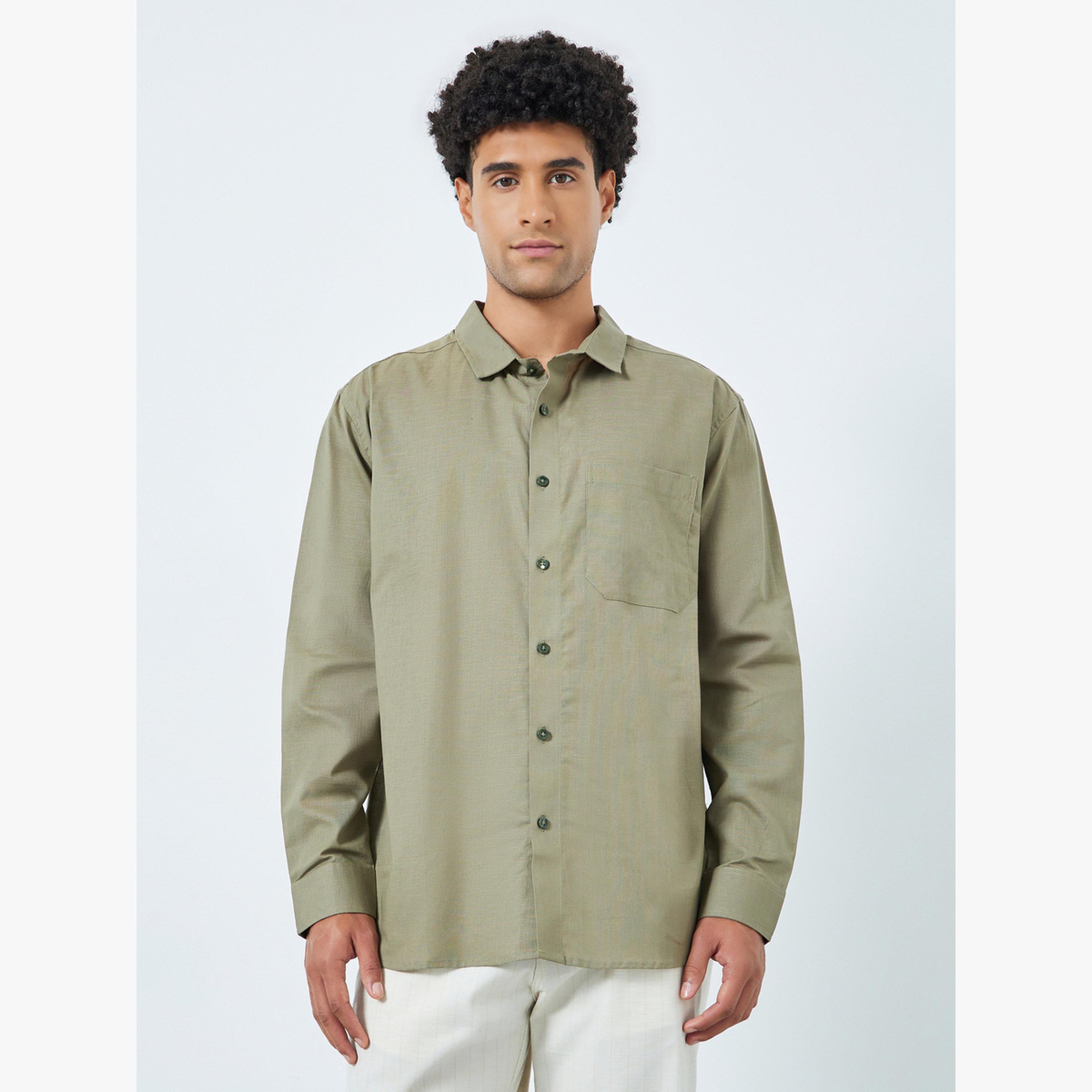 Styli Men Olive Cotton Relaxed Fit Casual Shirt-men-clothing-shirts-image-1