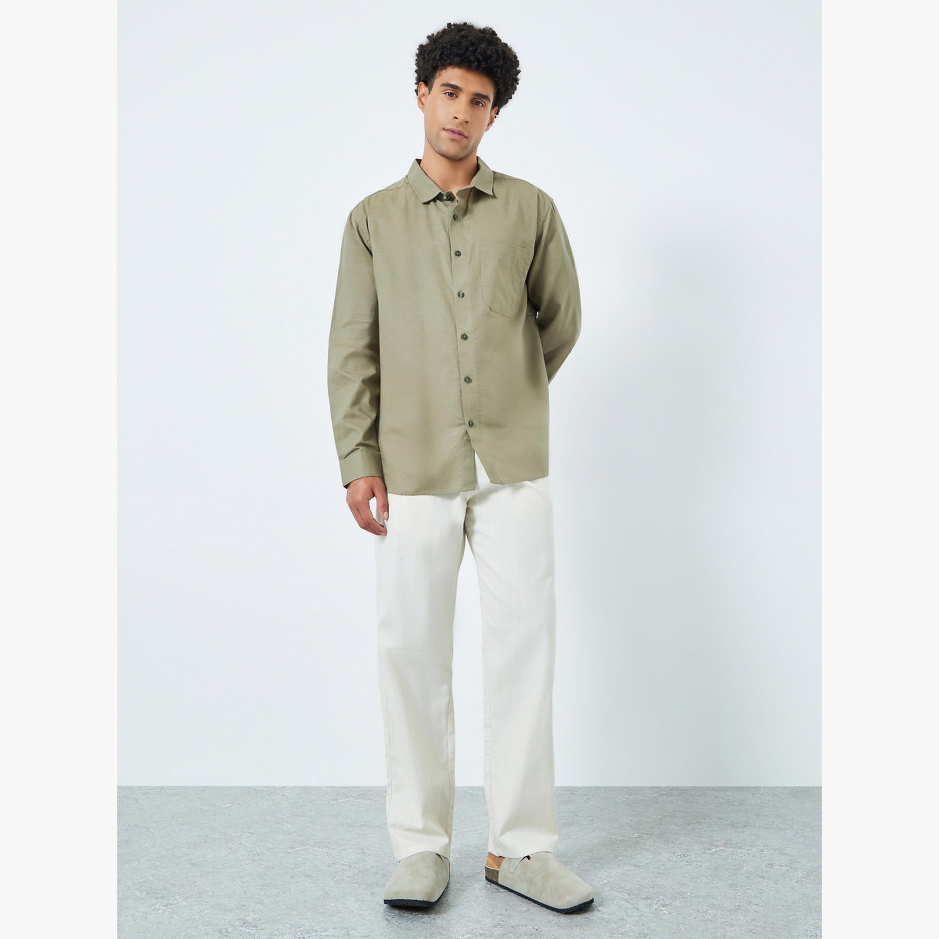 Styli Men Olive Cotton Relaxed Fit Casual Shirt-men-clothing-shirts-image-2