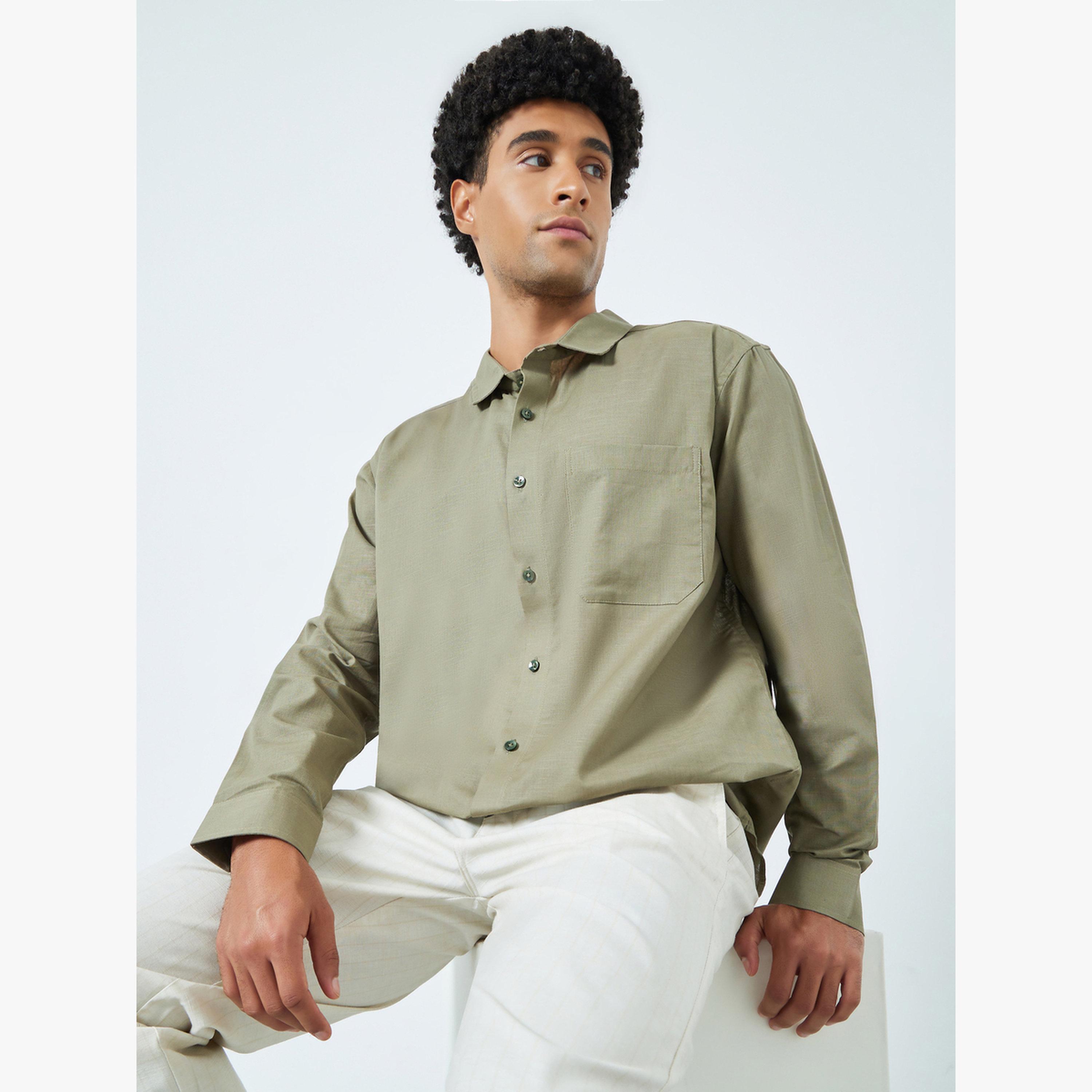 Styli Men Olive Cotton Relaxed Fit Casual Shirt-men-clothing-shirts-image-3