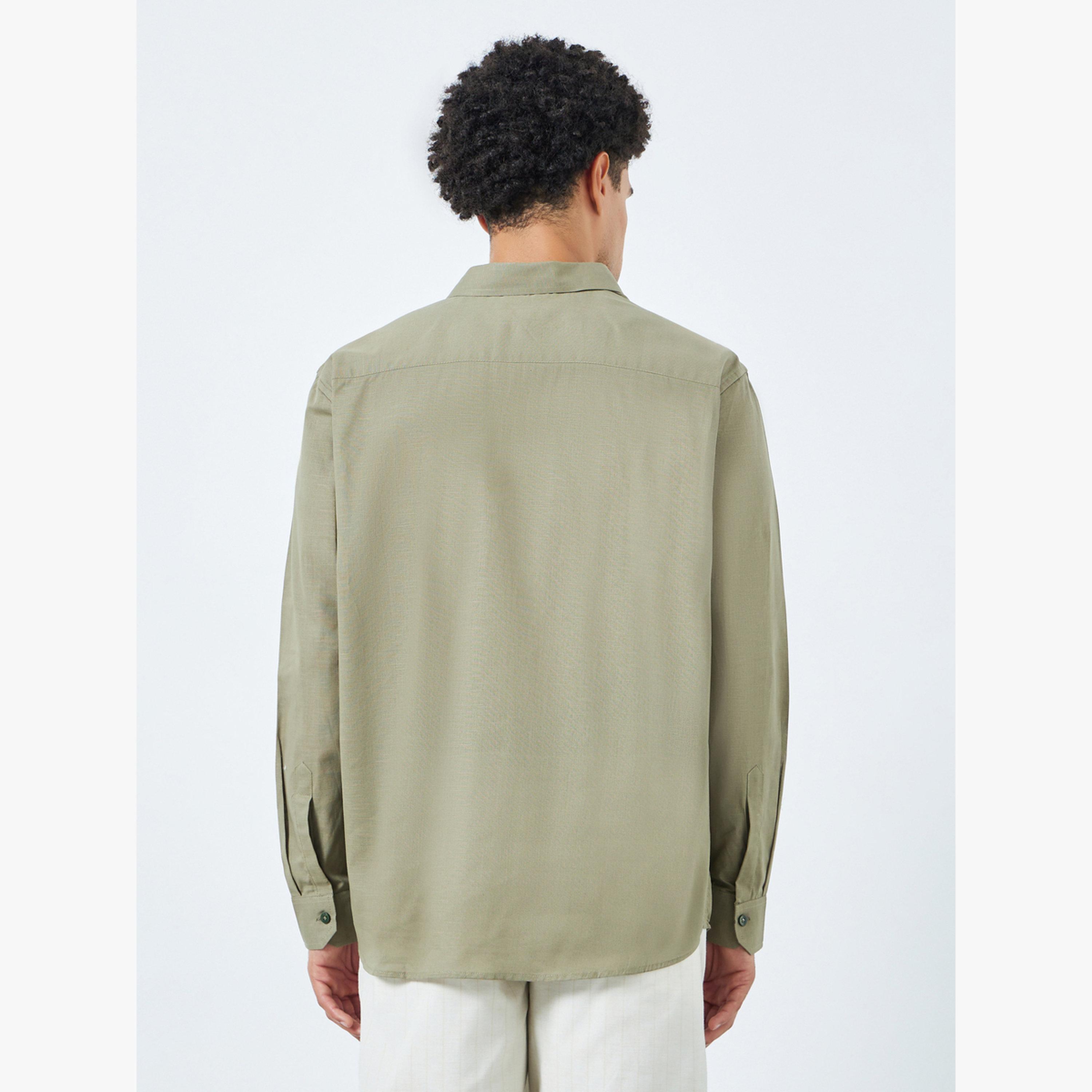 Styli Men Olive Cotton Relaxed Fit Casual Shirt-men-clothing-shirts-image-4