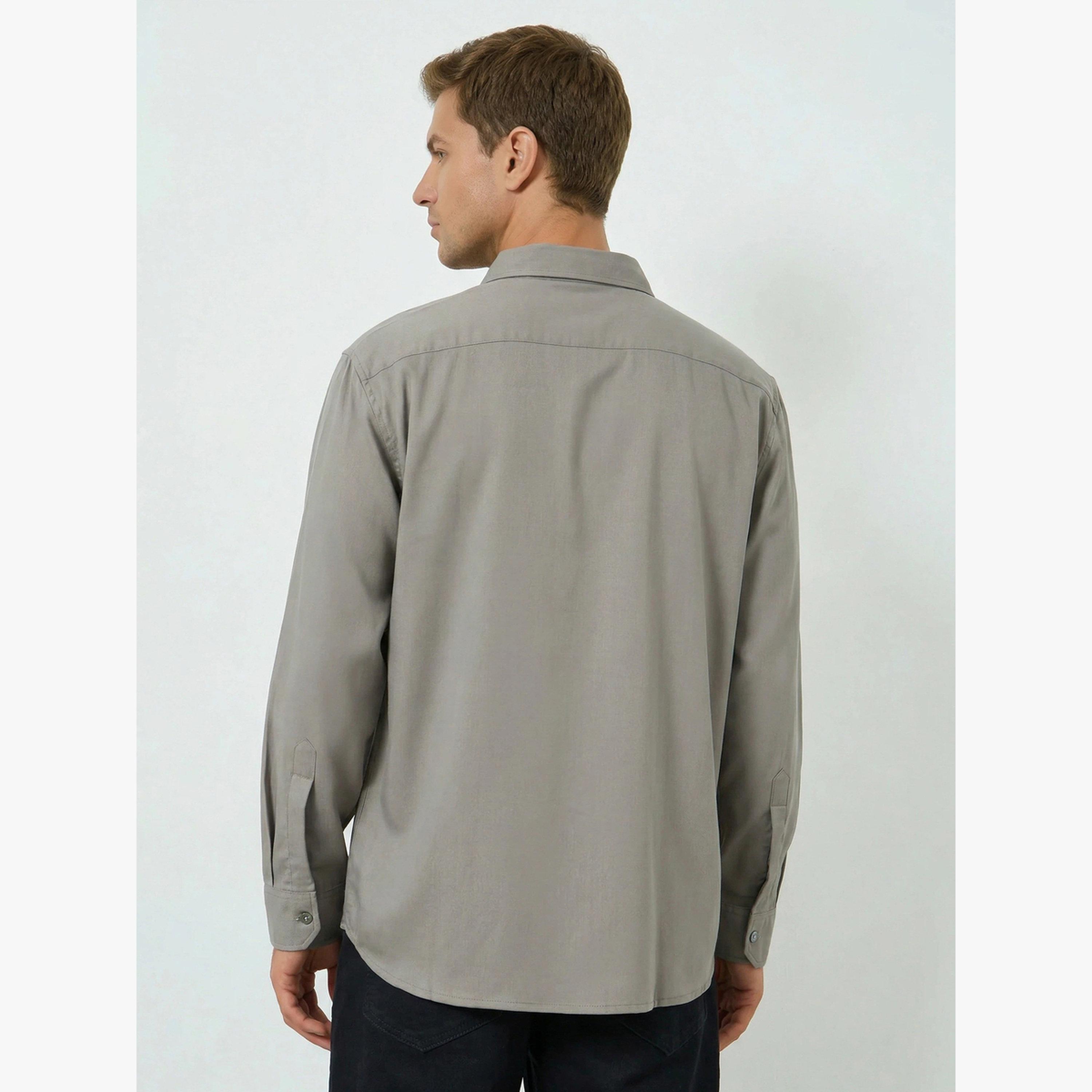 Styli Men Grey Solid Relaxed Fit Shirt-men-clothing-shirts-image-3