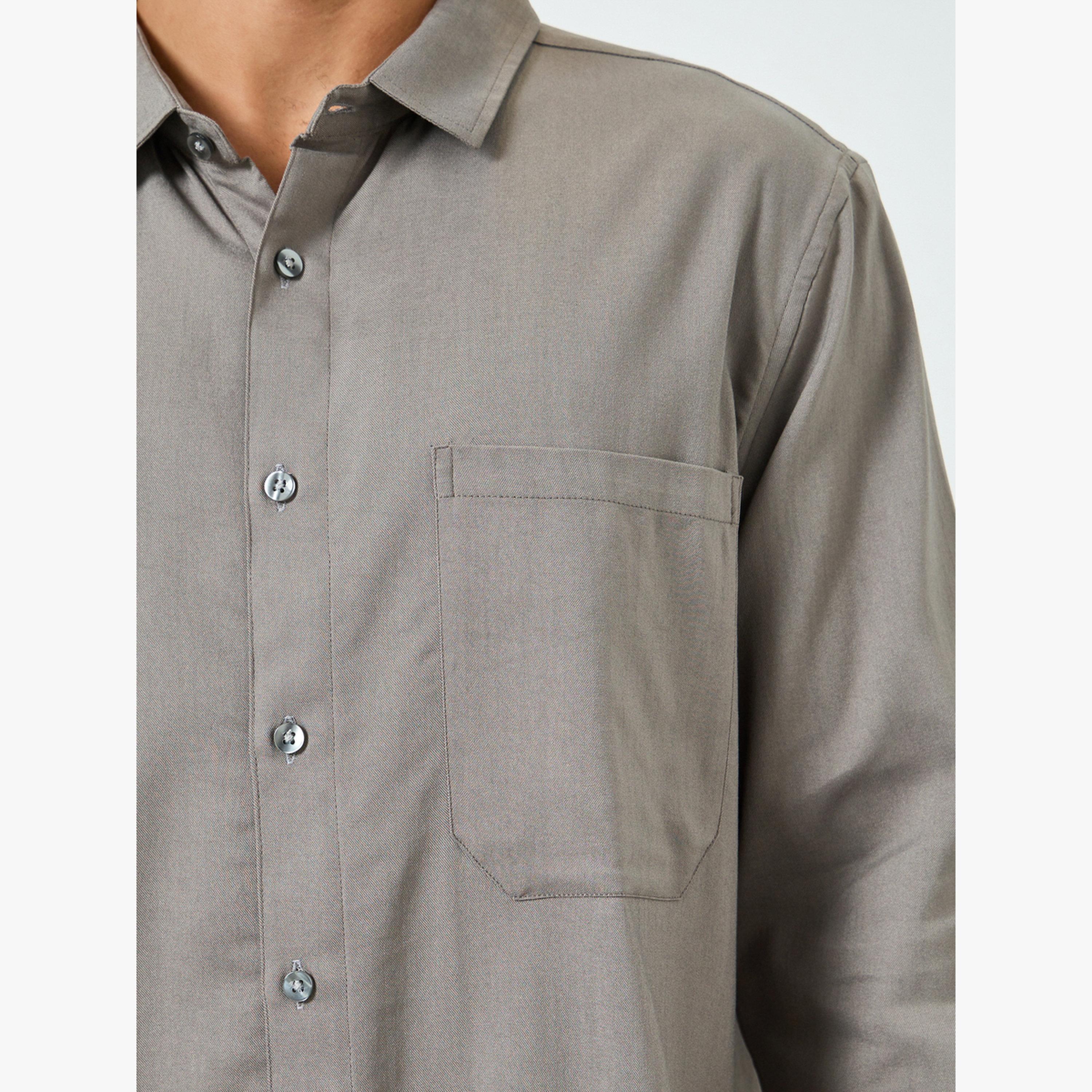 Styli Men Grey Solid Relaxed Fit Shirt-men-clothing-shirts-image-4