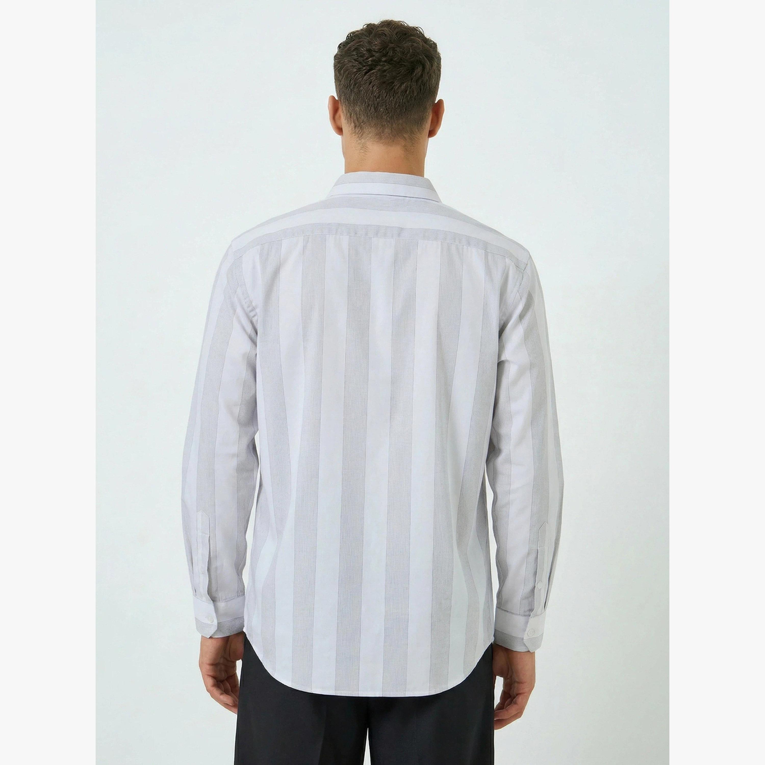 Styli Men Grey Relaxed Fit Cotton Striped Shirt-men-clothing-shirts-image-3
