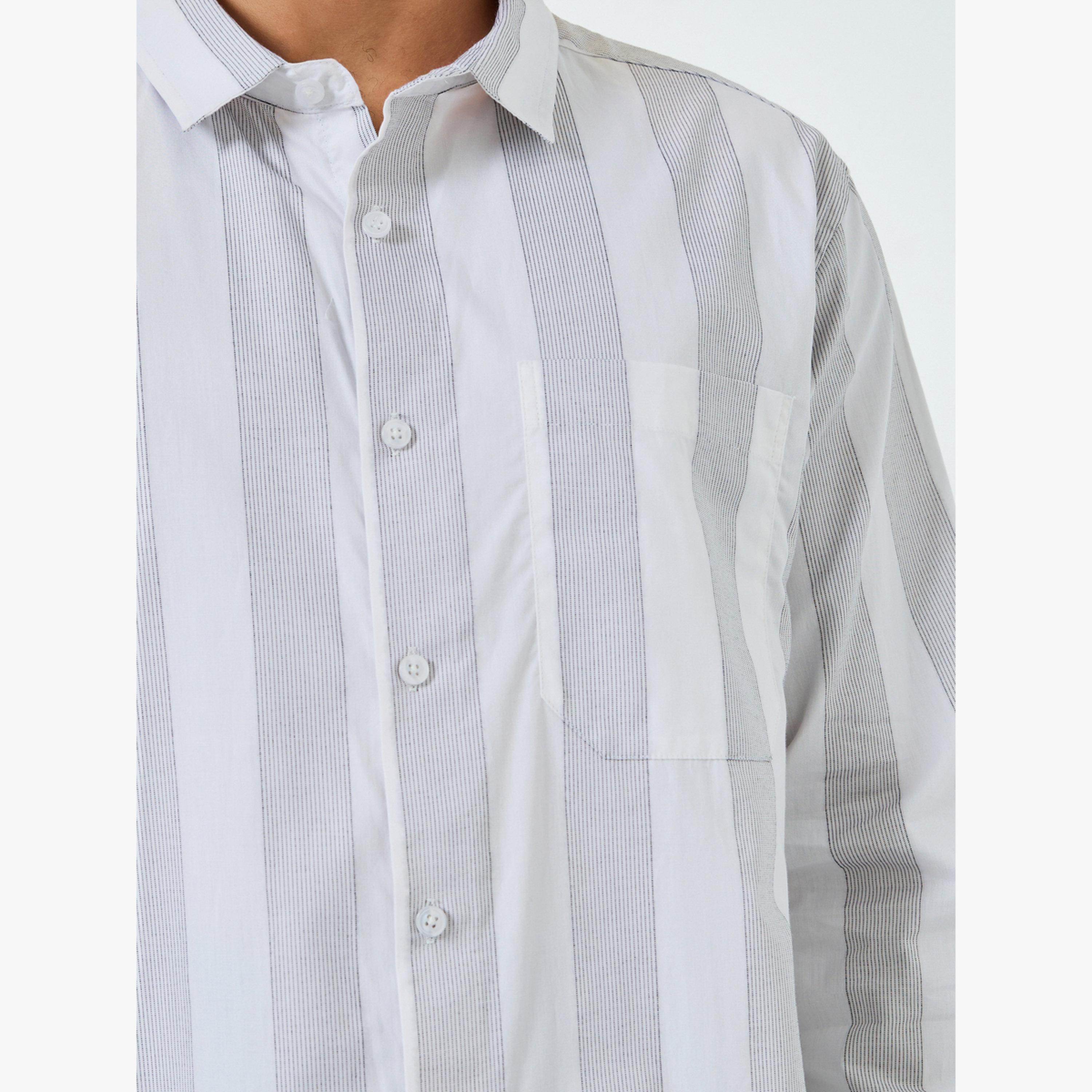 Styli Men Grey Relaxed Fit Cotton Striped Shirt-men-clothing-shirts-image-4
