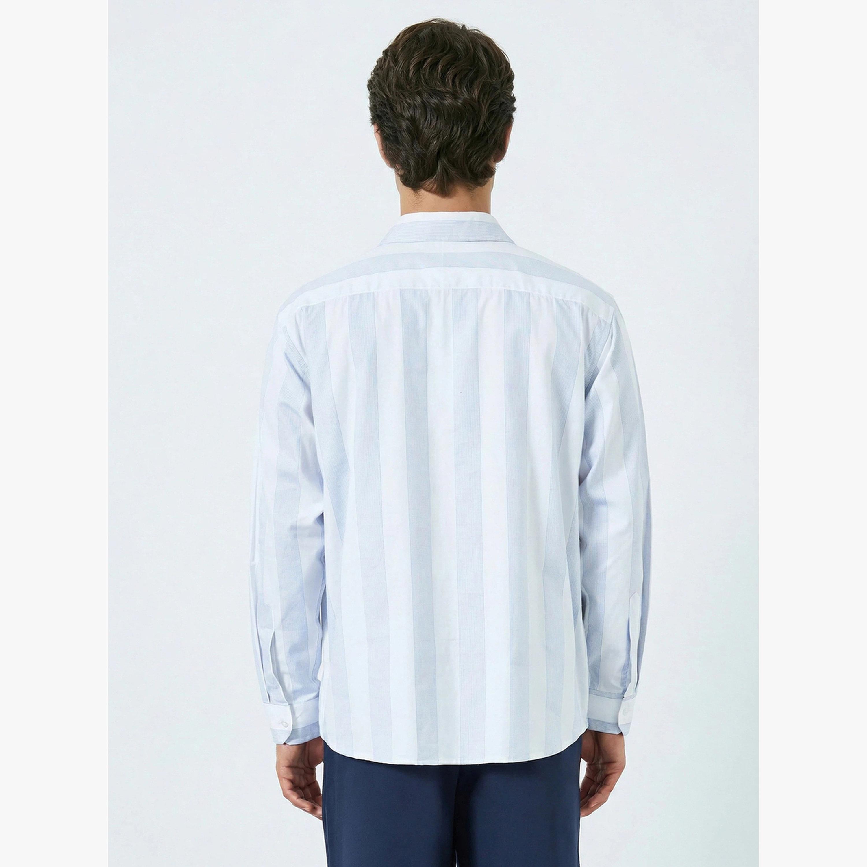 Styli Men Blue Relaxed Fit Cotton Striped Shirt-men-clothing-shirts-image-3